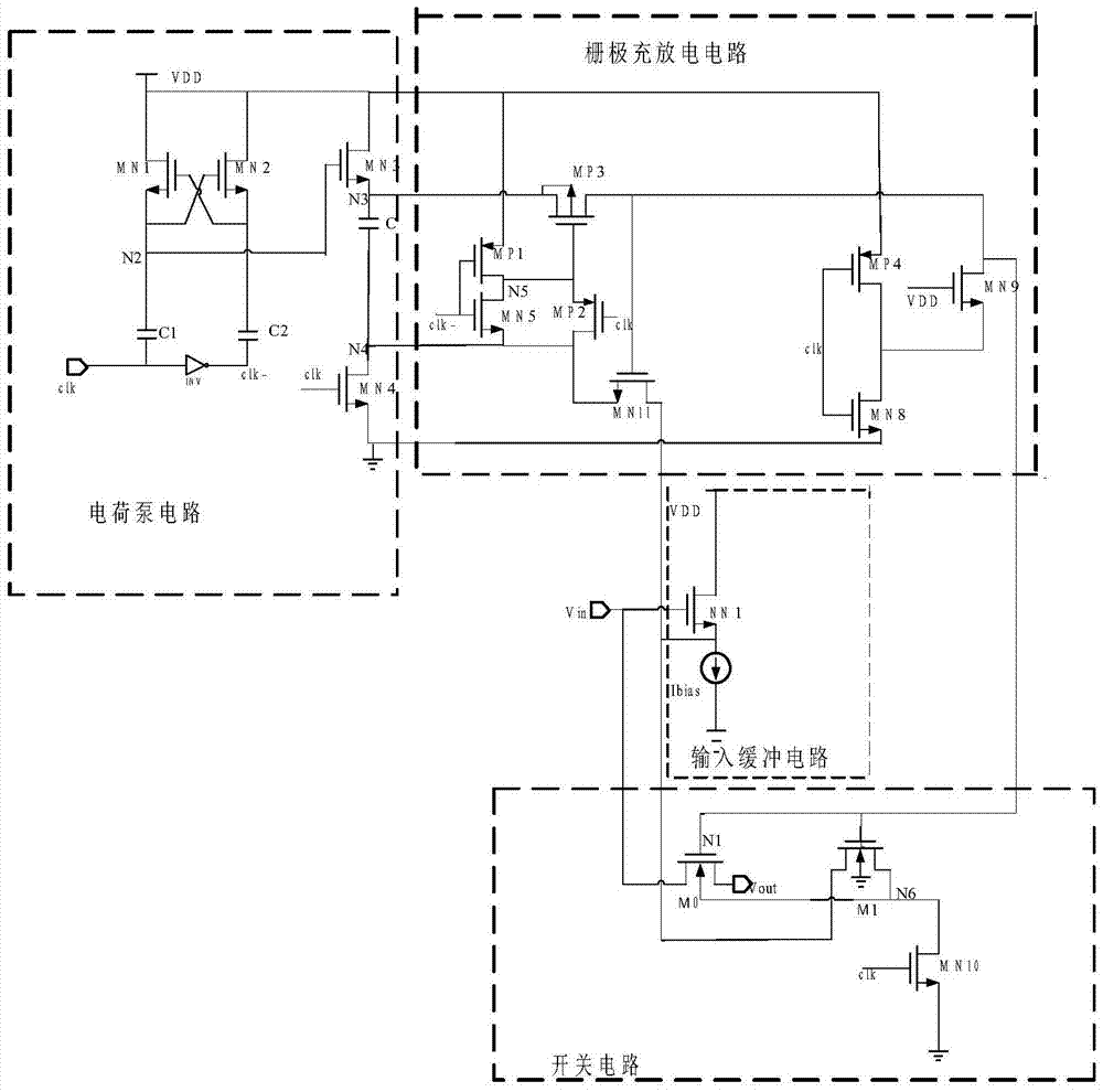 A cmos gate voltage bootstrap switch circuit