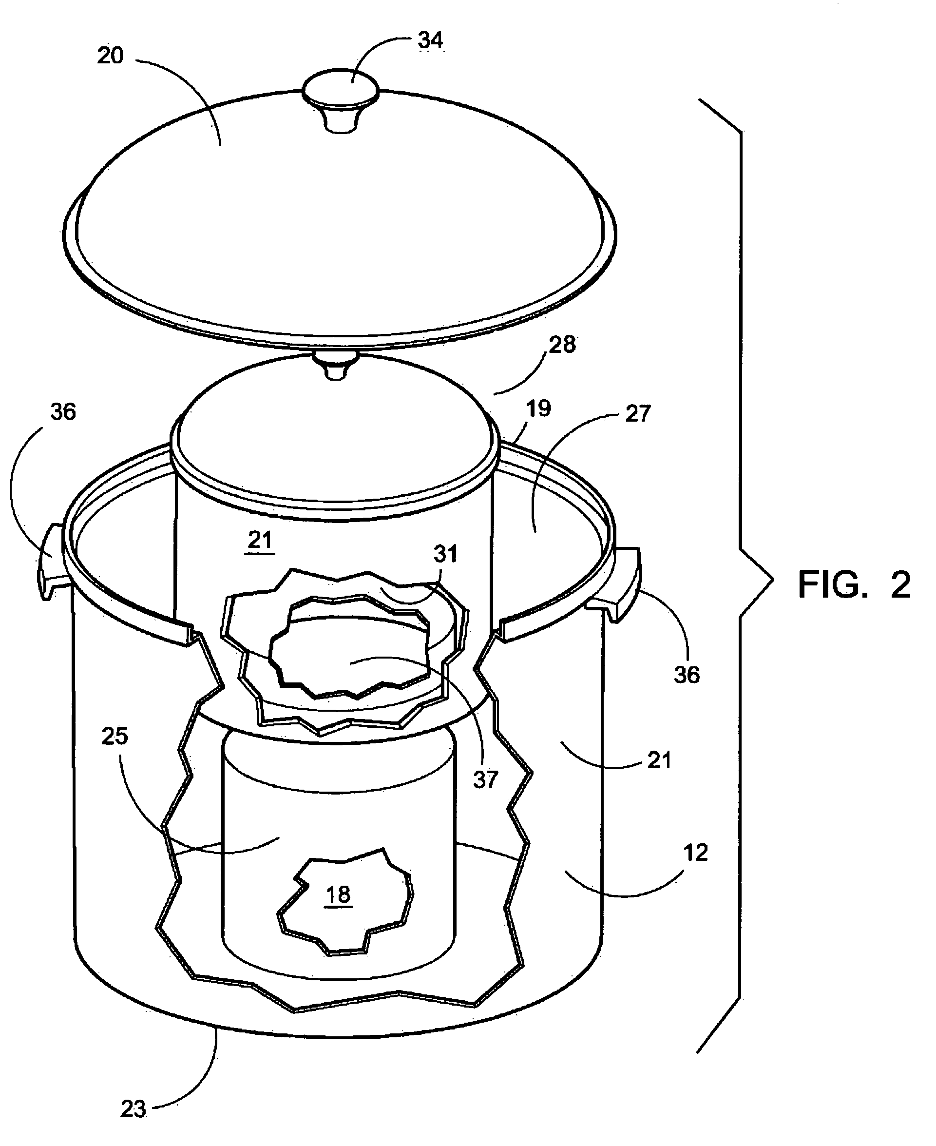 Cooking apparatus employing centrally located heat source