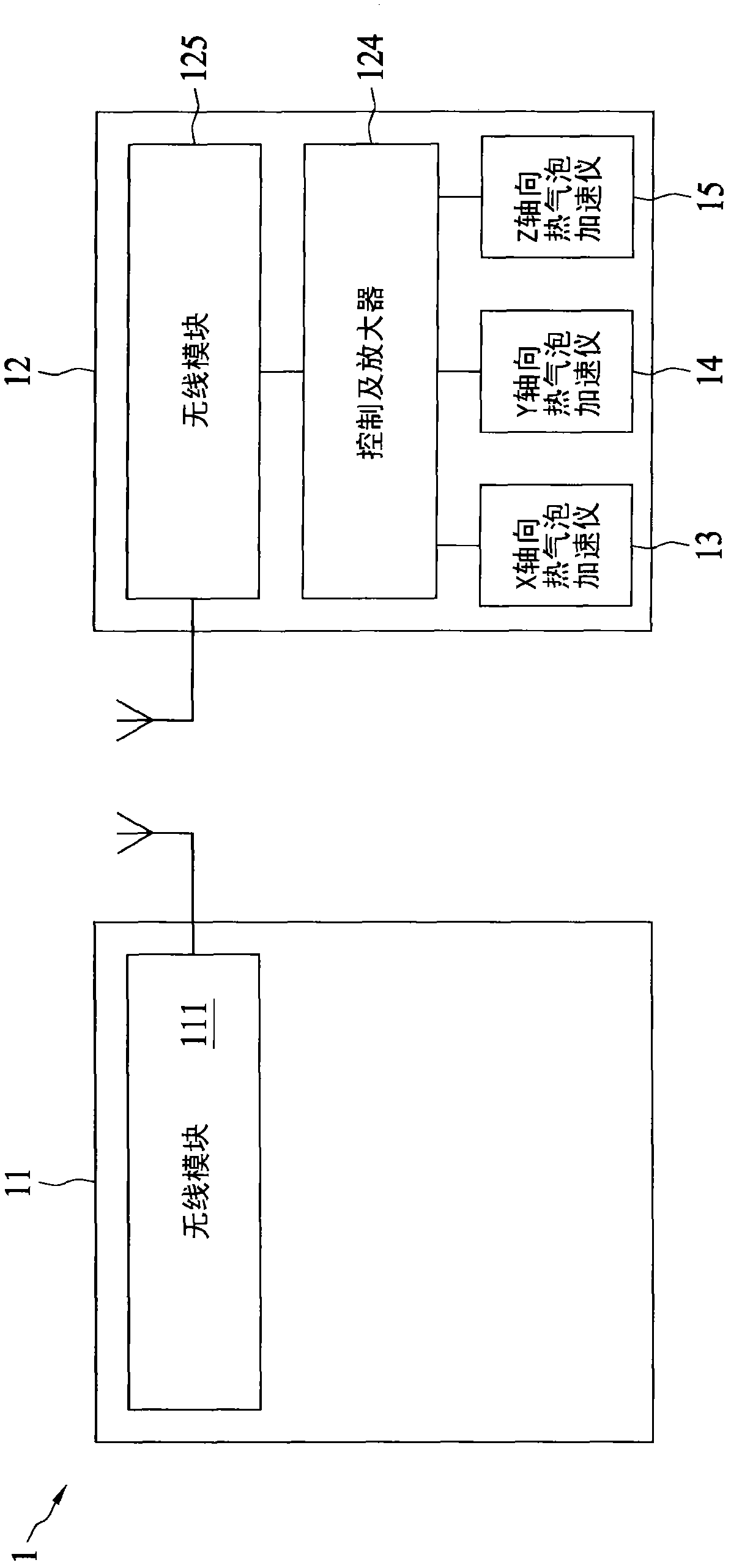Wireless thermal bubble type accelerometer and preparation method thereof