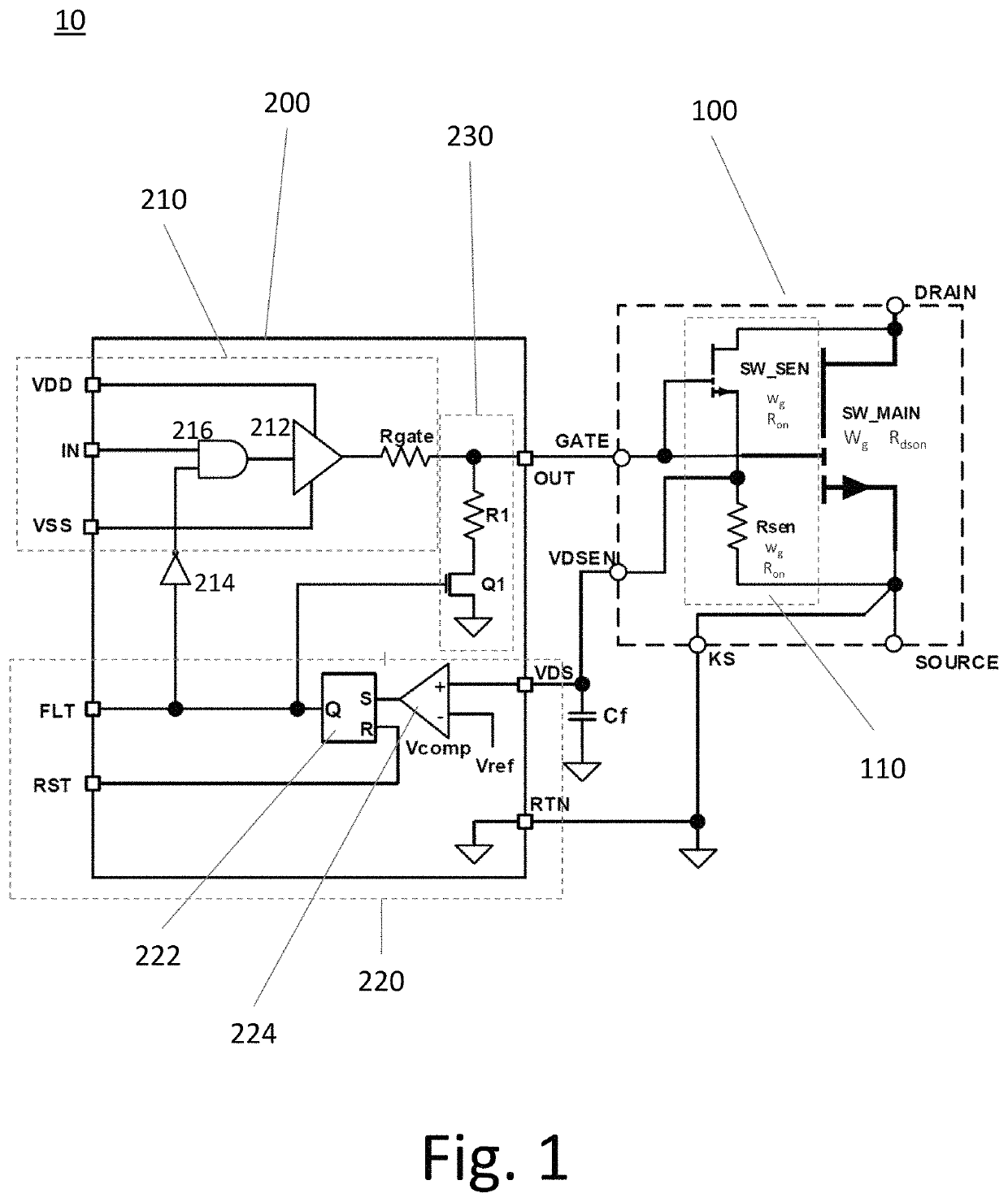 GaN transistor with integrated drain voltage sense for fast overcurrent and short circuit protection