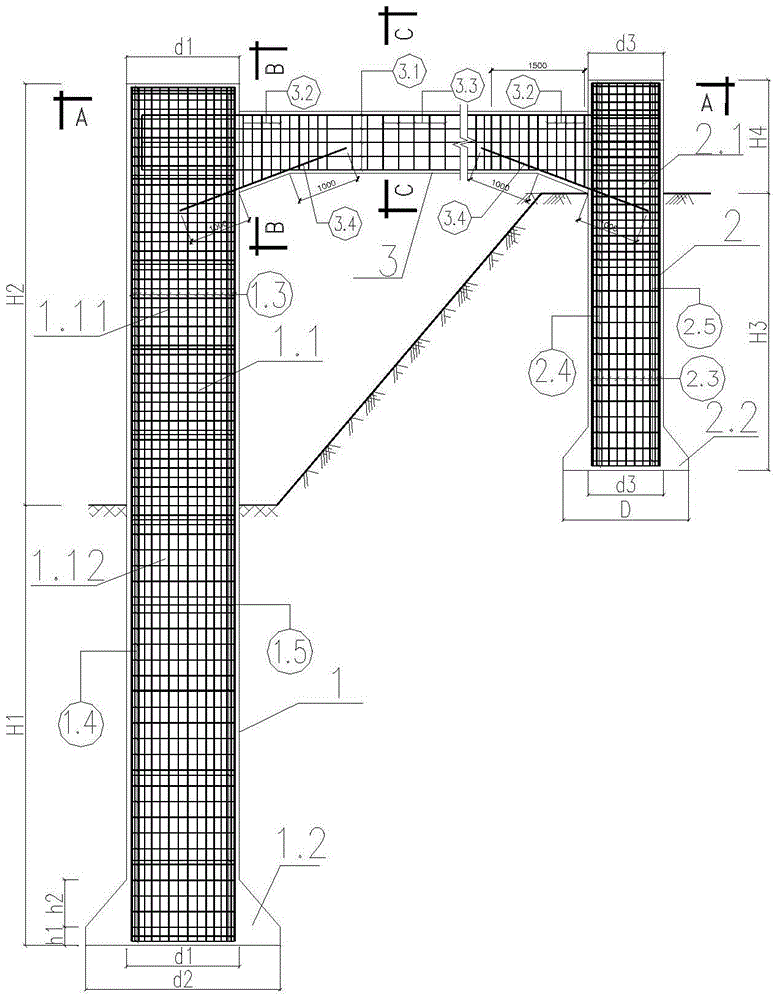 Composite foundation frame and its construction technology for transmission towers in steep mountainous areas