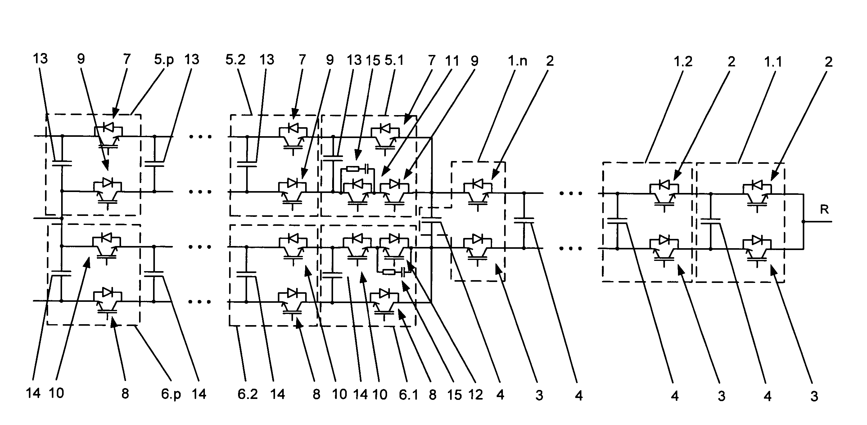 Converter circuit for switching of a multiplicity of switching voltage levels