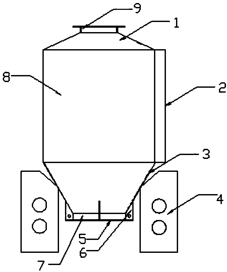 Small-sized steel plate bin having cone bottom without ring beam