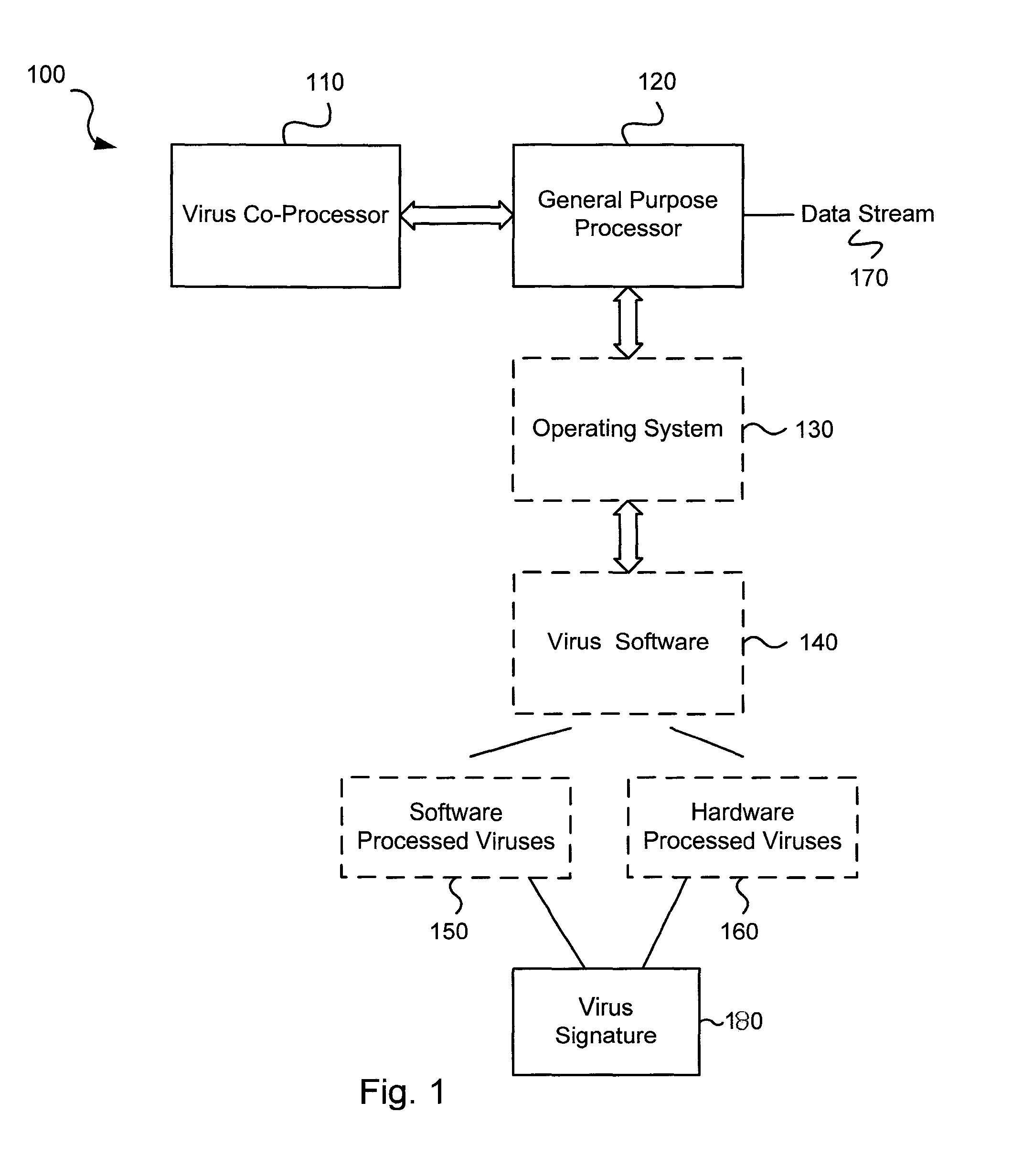 Software-hardware partitioning in a virus processing system