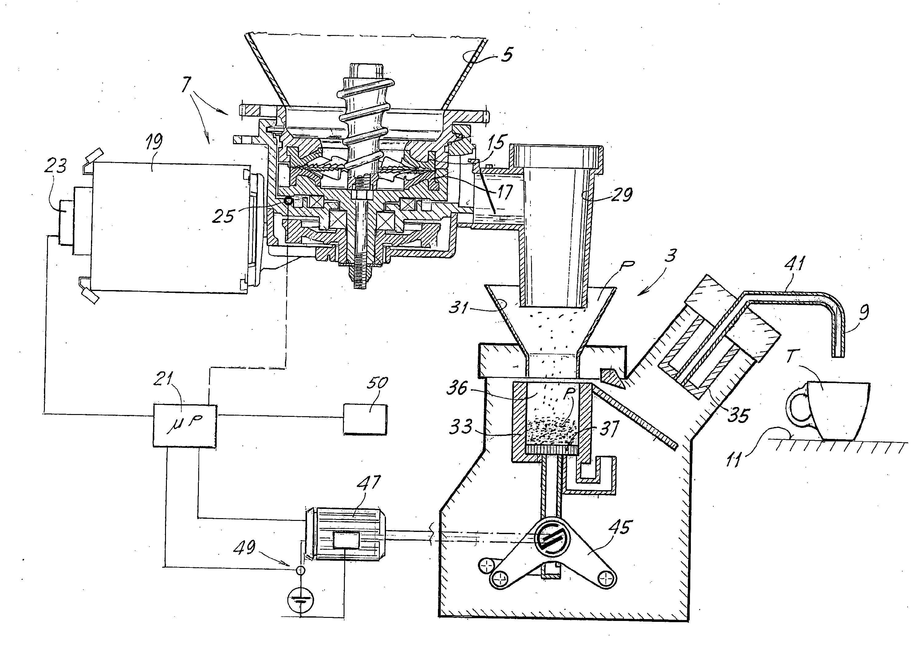 Method for automatic adjustment of the quantity of coffee and coffee machine using said method