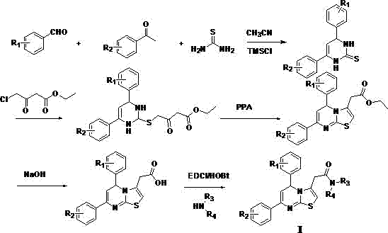 5, 7-diphenyl-5H-thiazole [3, 2-a] pyrimidine-3-acetamide derivatives and application