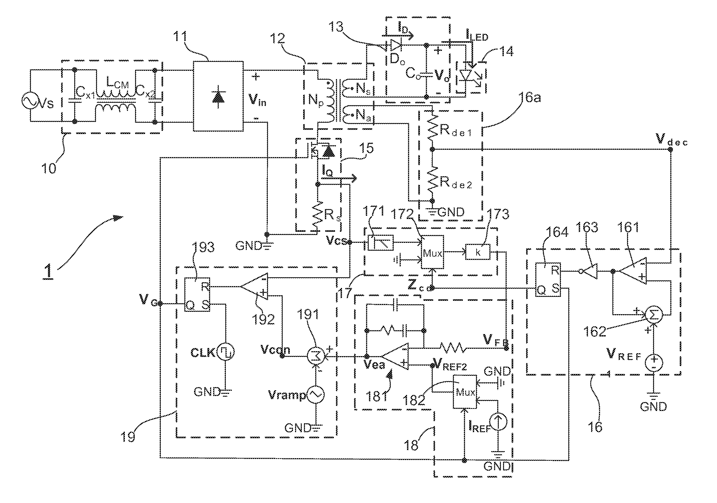 LED luminaire driving circuit with high power factor