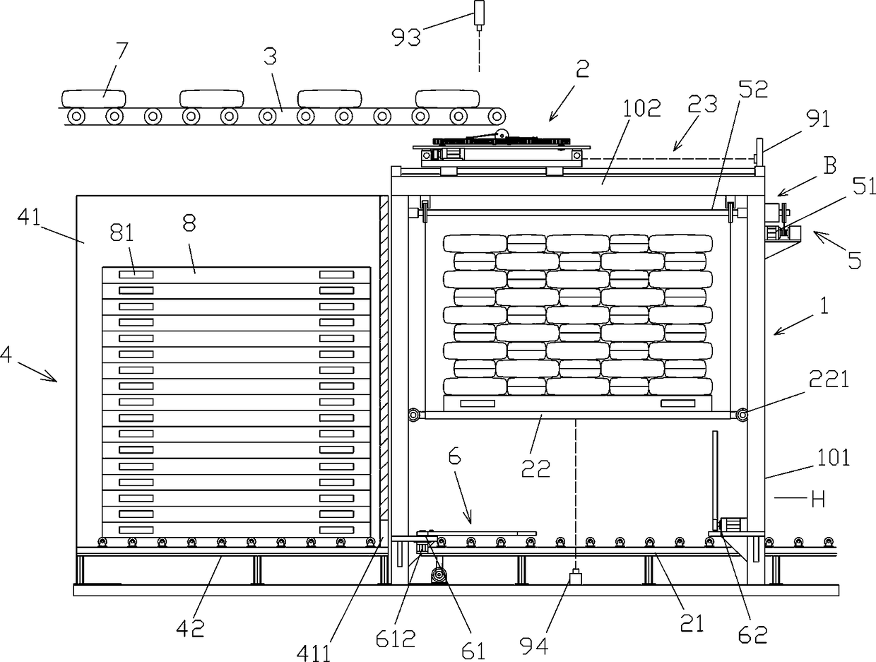 Feedstuff bag stacking device and method