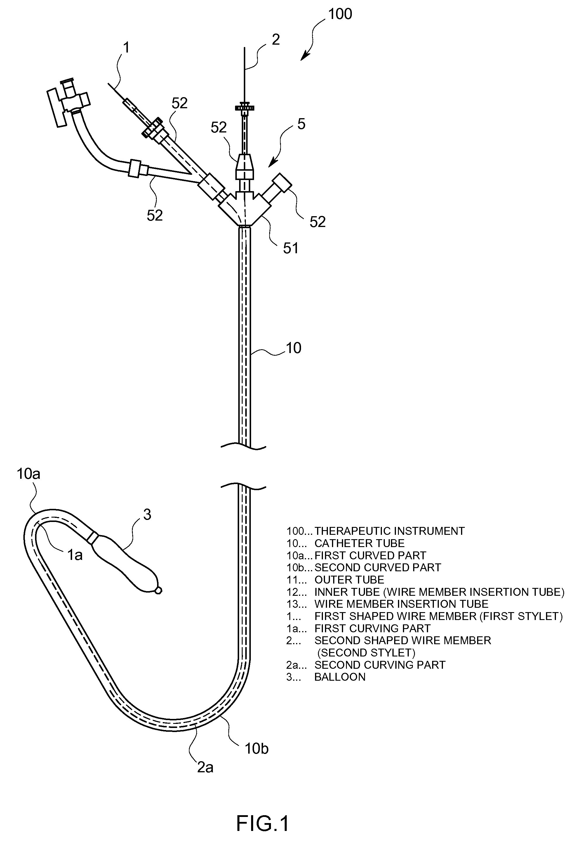 Catheter-type therapeutic or diagnostic instrument provided with shaped wire members and catheter tube to be used together with shaped wire members