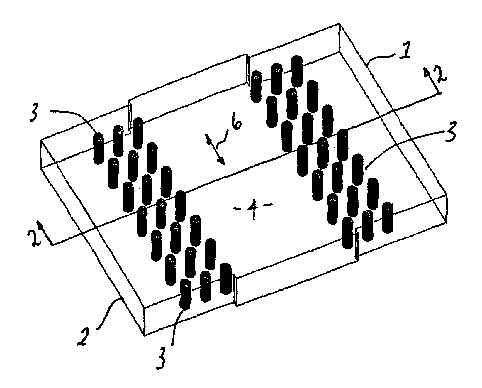 Waveguide and slotted antenna array with moveable rows of spaced posts