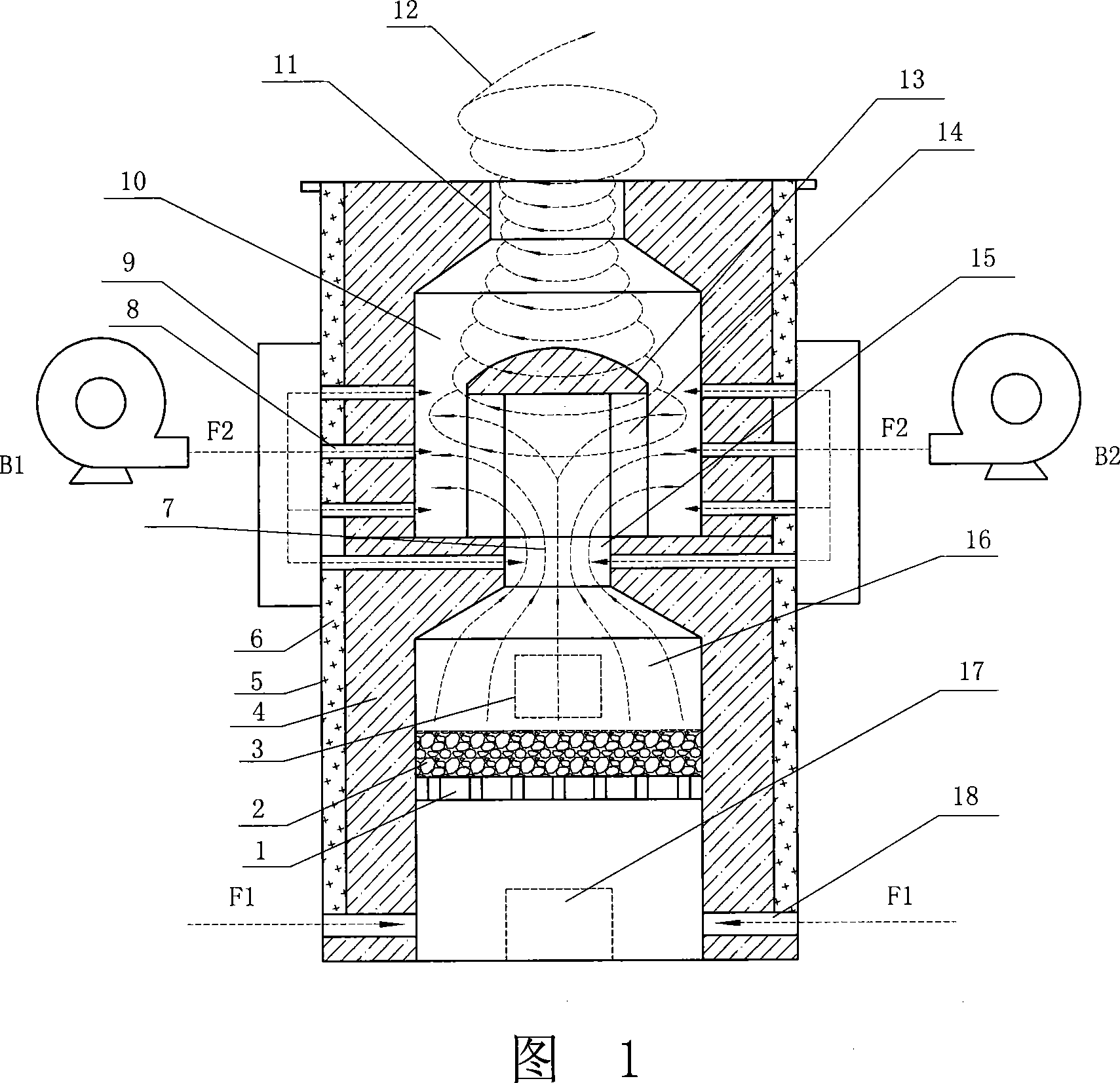 Flow guiding bevel-type pure smokless combustion device
