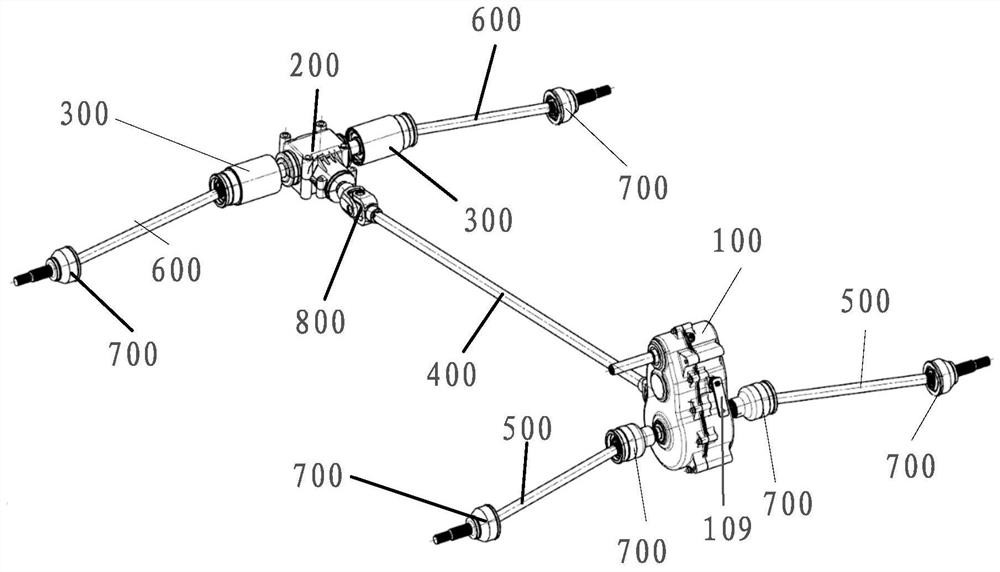 A four-wheel drive system for an all-terrain vehicle