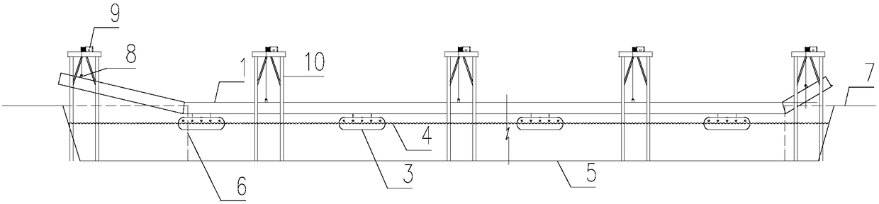 Buoyant box type water floating gantry crane pipeline sinking construction method