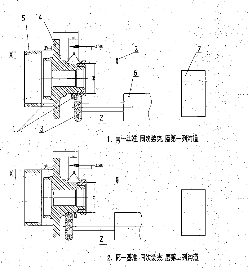 Double-channel grinding method of double-row ball bearing