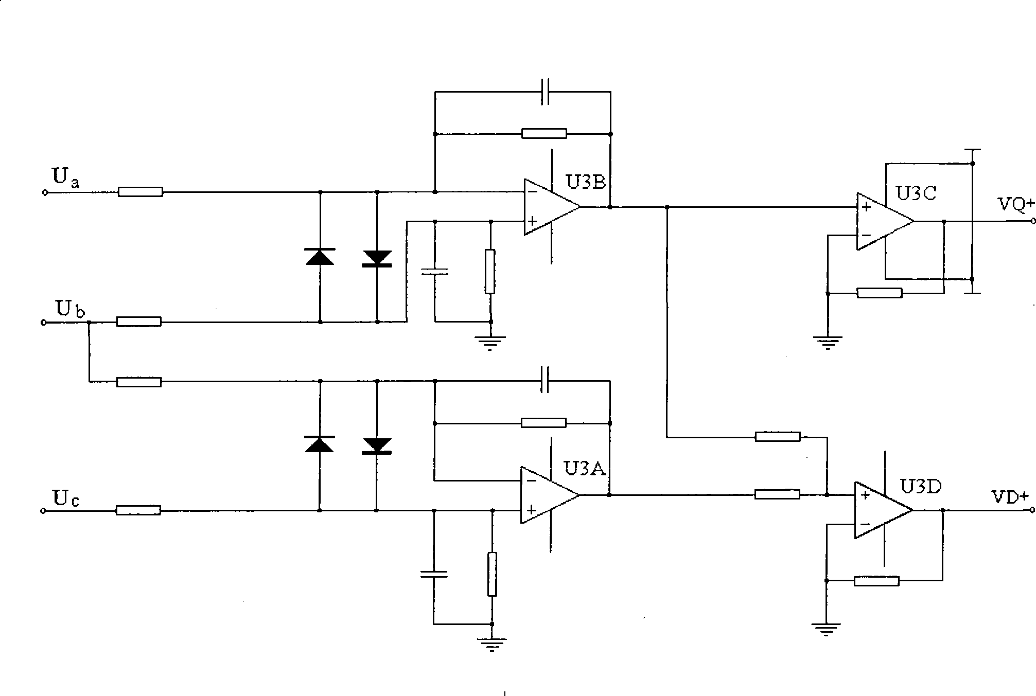 Three-phase/biphase coordinates conversion circuit for frequency changer