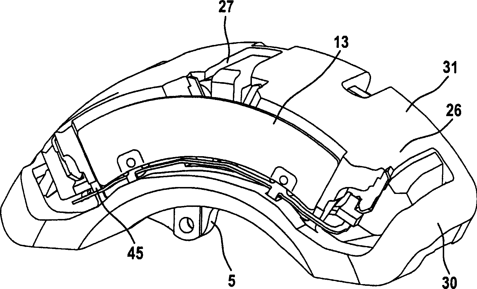 Disc brake equipped with a floating caliper and several outer brake pads directly supported on the brake anchor plate