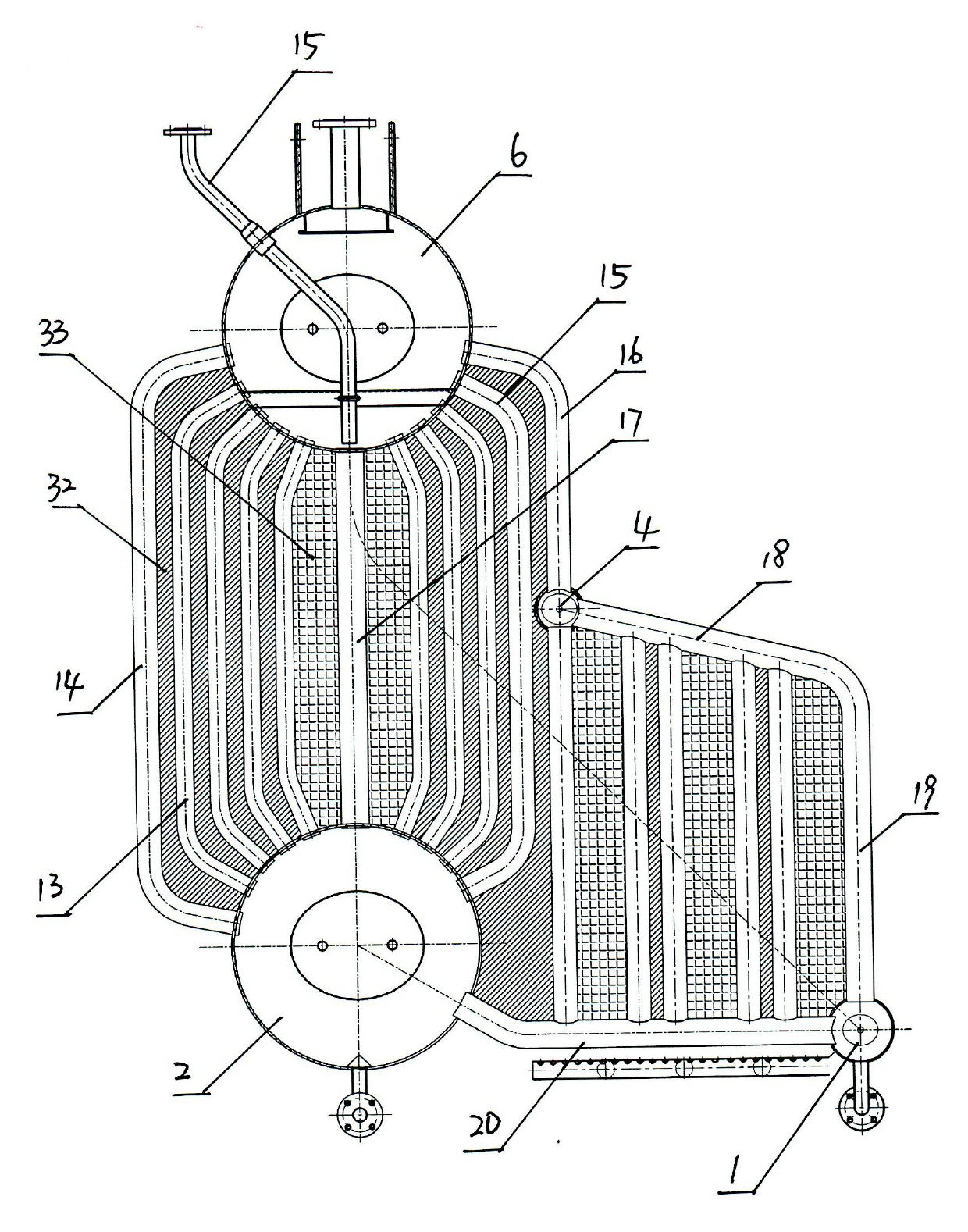 Horizontal dual-drum energy-efficient boiler without fireproofing-material furnace-building process