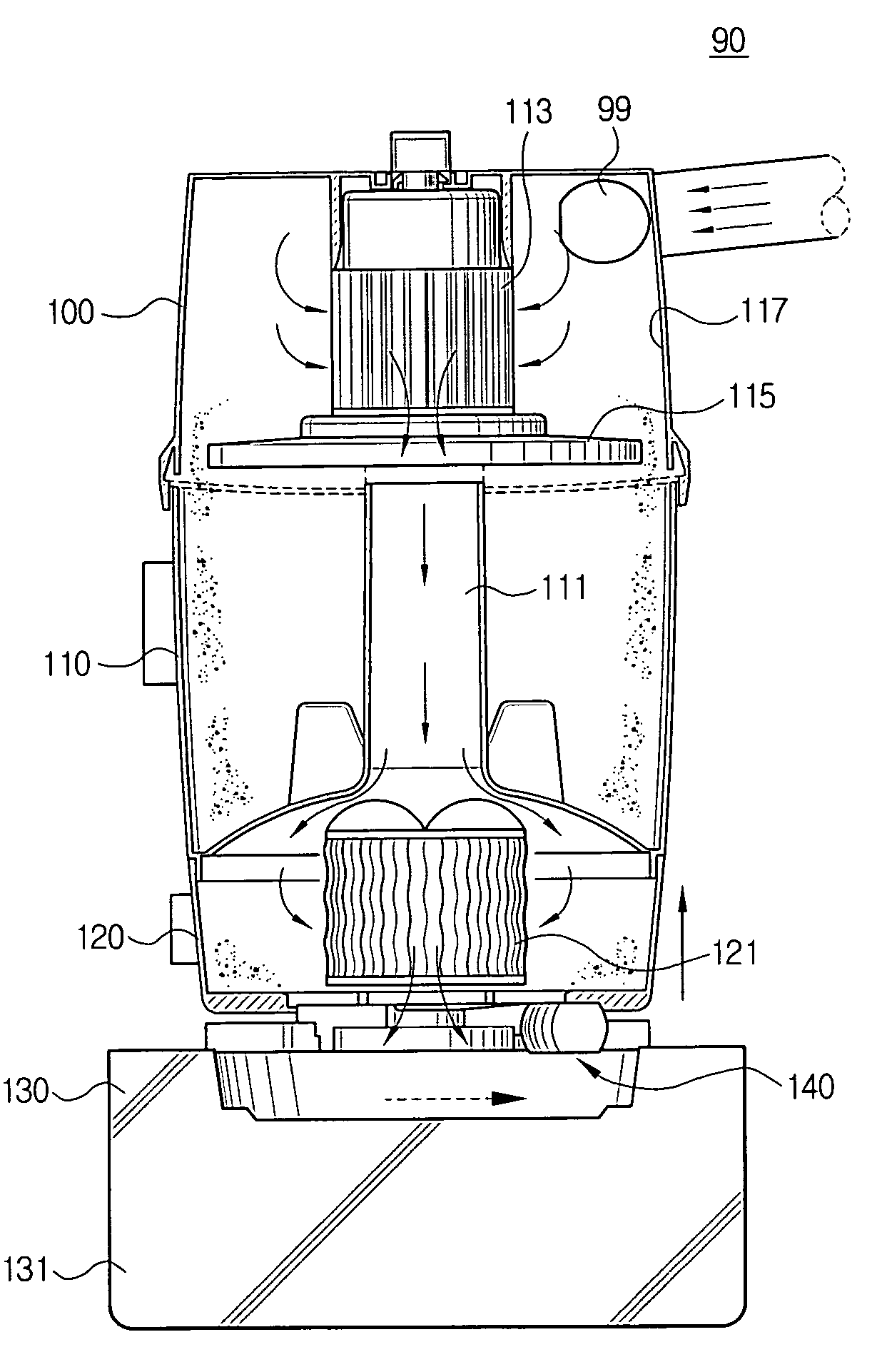 Attaching and detaching device for contaminant collecting receptacle of cyclone separator