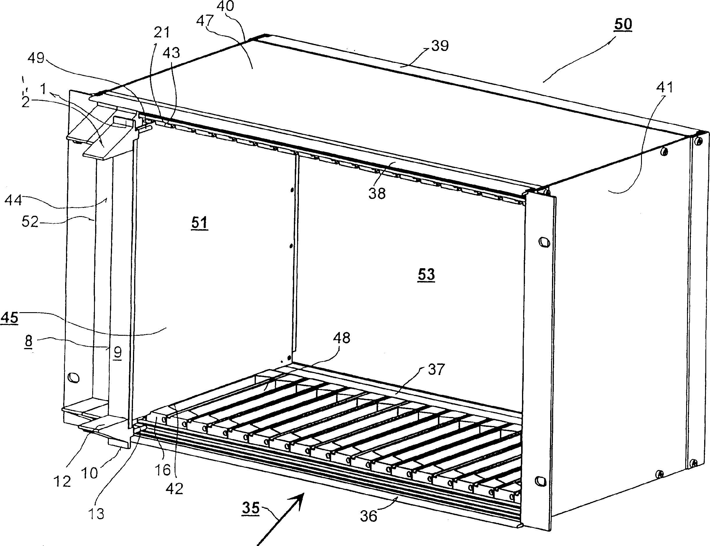 Rack system for inserting electrical printed circuit boards