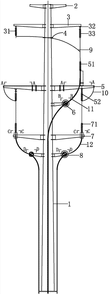 110kV overhead line front-back cable type double-loop steel pipe pole-type terminal tower