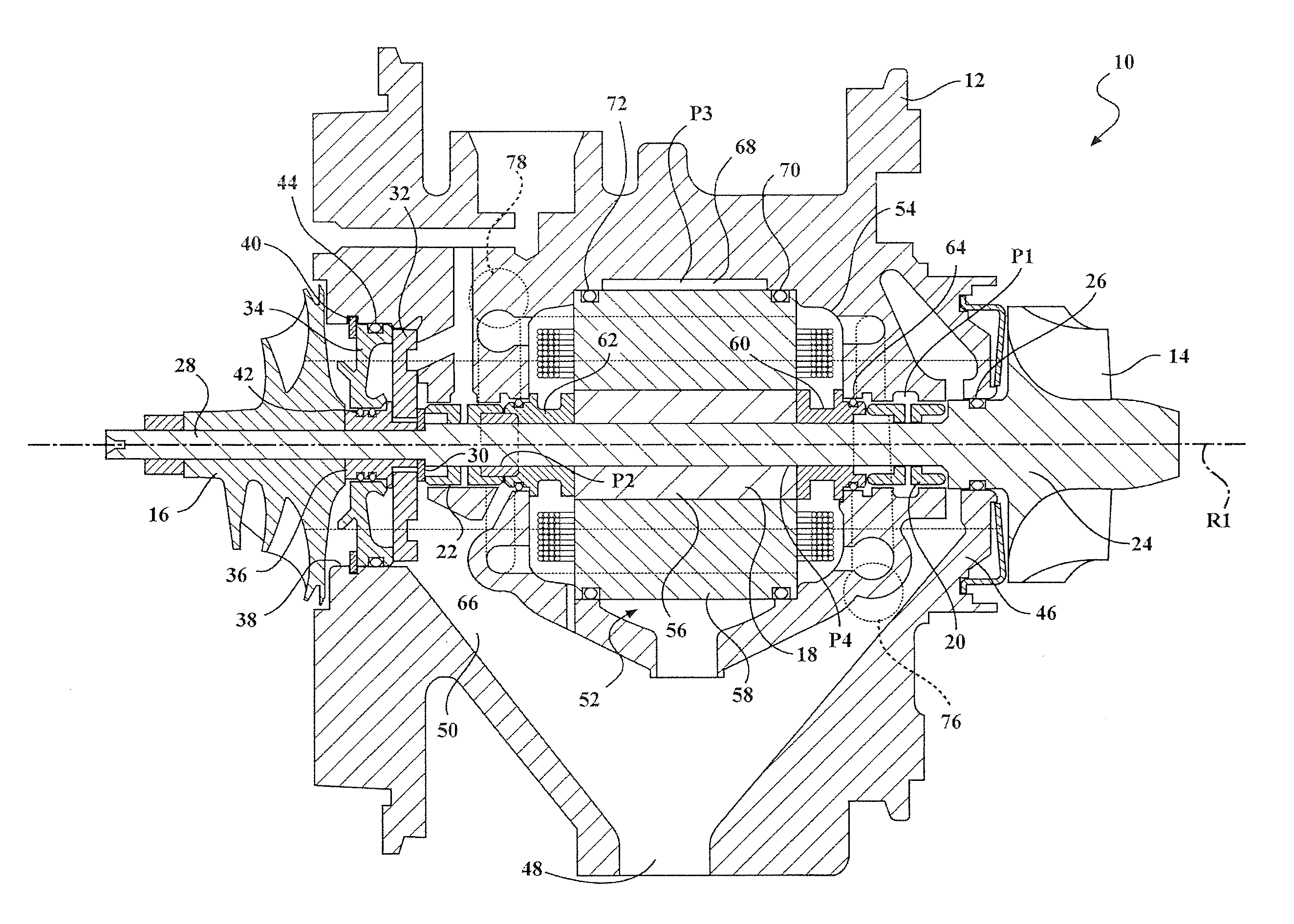 Supplemental air cooling system and air pressure oil sealing system for electrical turbocompound machine