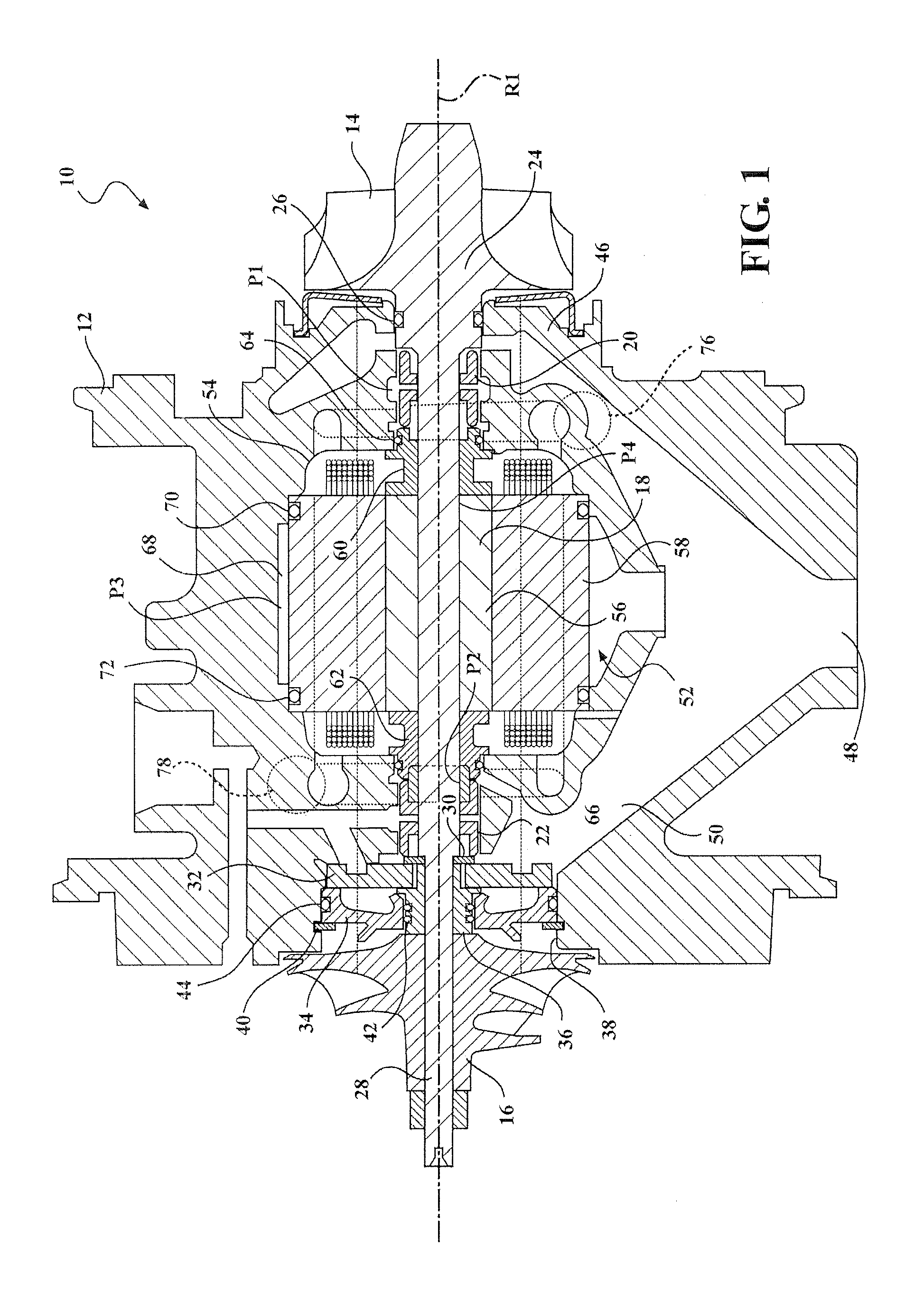Supplemental air cooling system and air pressure oil sealing system for electrical turbocompound machine