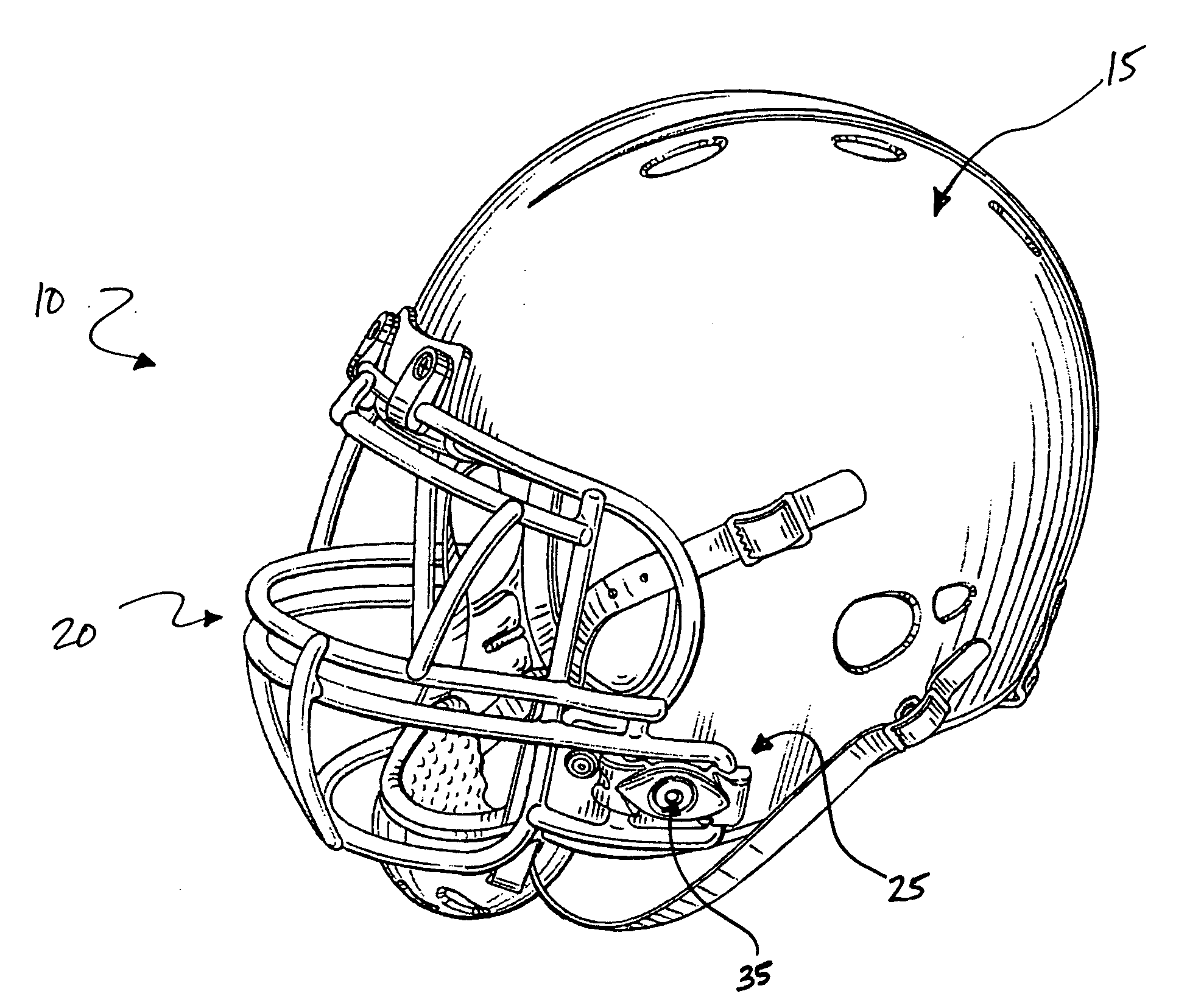 Sports helmet with quick-release faceguard connector and adjustable internal pad element