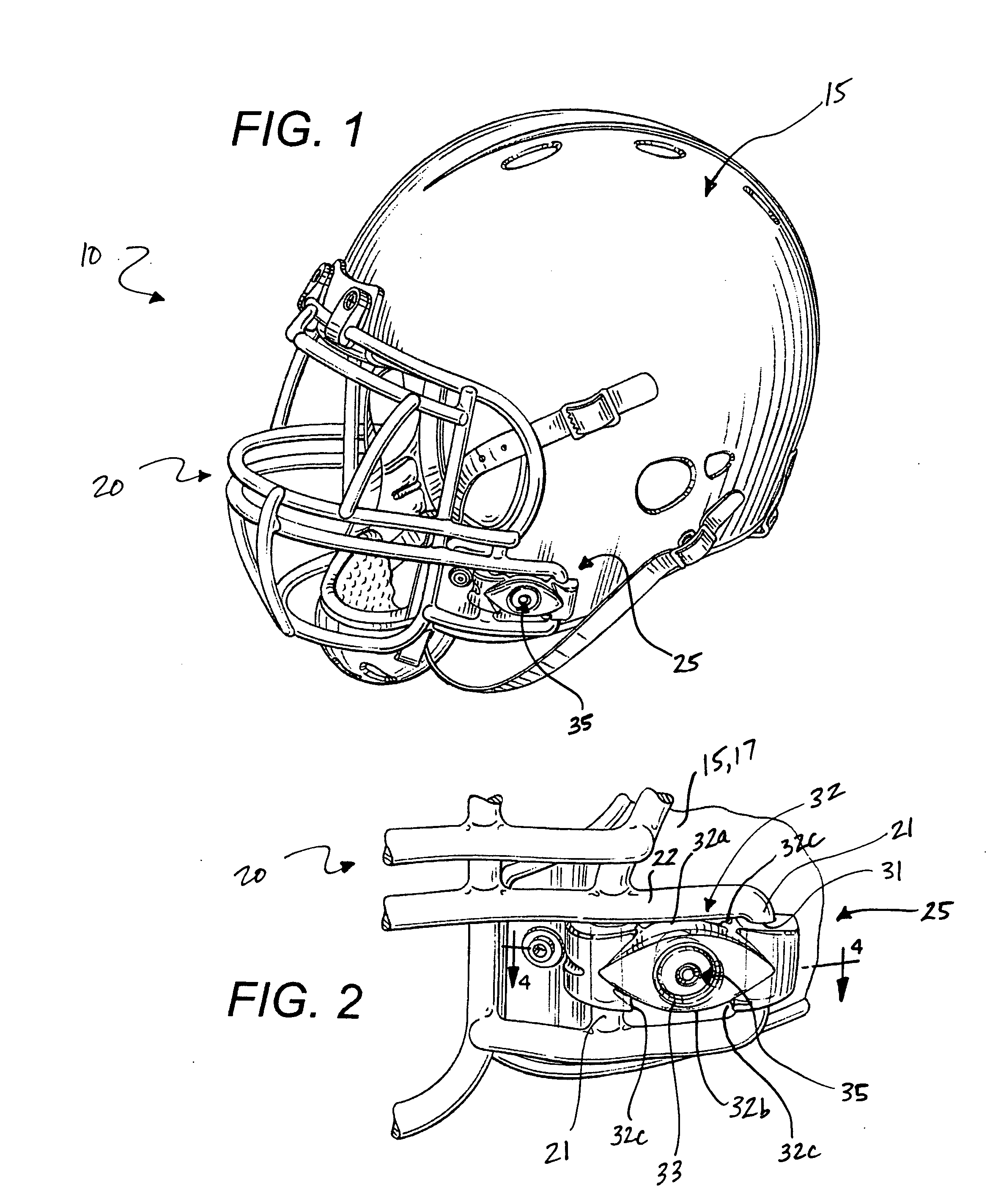 Sports helmet with quick-release faceguard connector and adjustable internal pad element