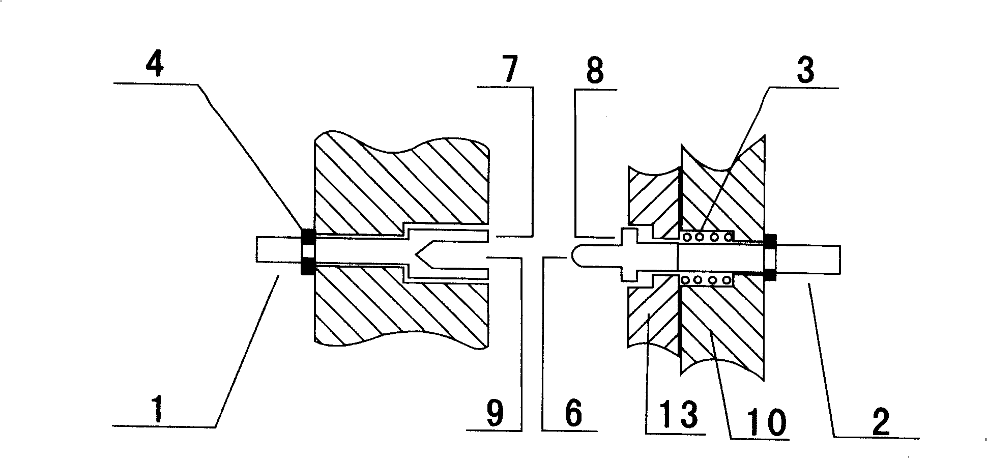 Axial elastic force-applying connection method for electric connector contact pair
