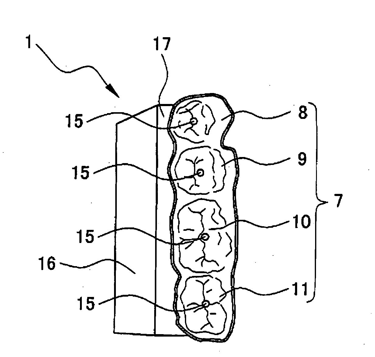 Shell plate for artificial teeth with arrangement assisting function