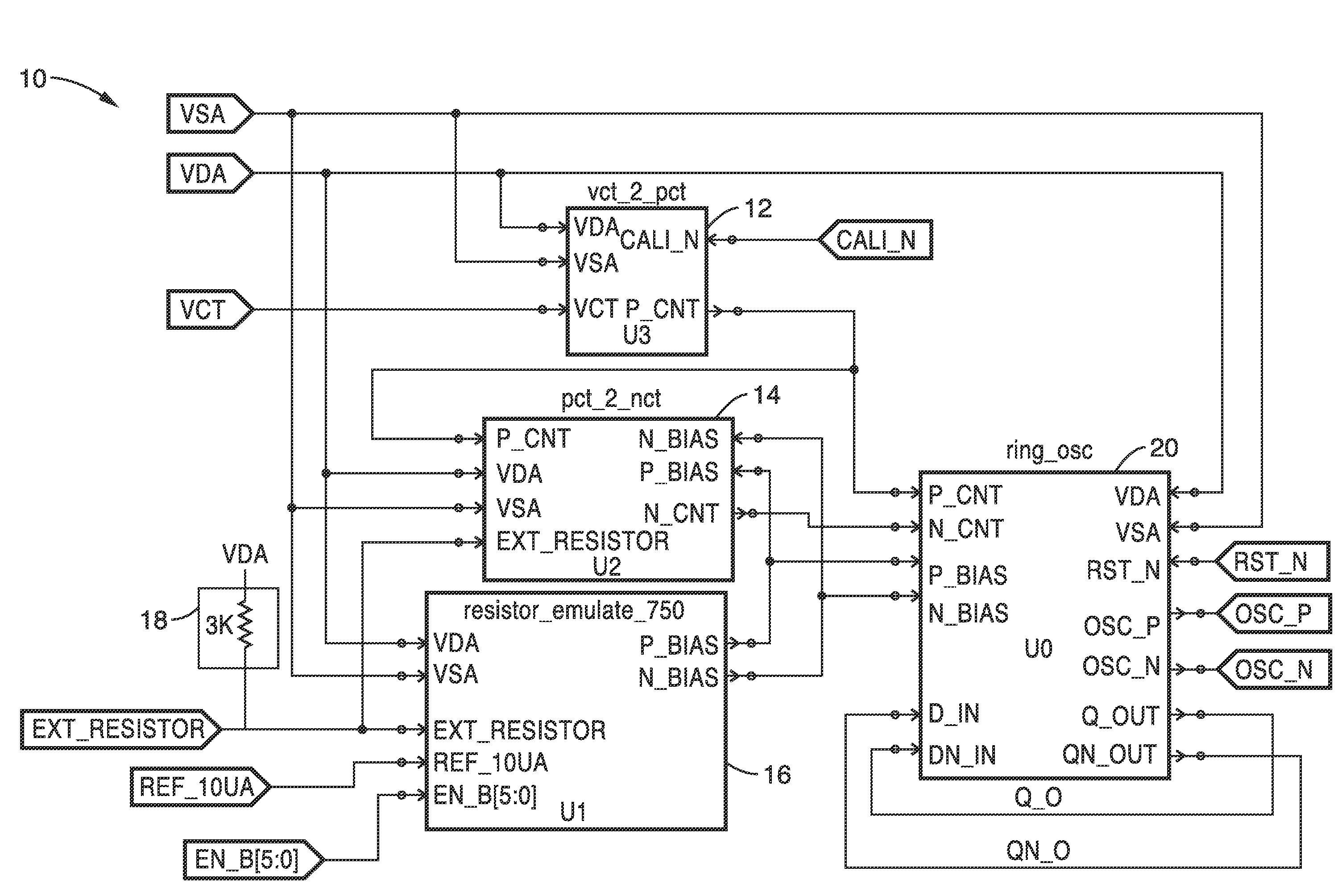 Low jitter tunable voltage control oscillator with self calibration  circuits to reduce chip fabrication process variation