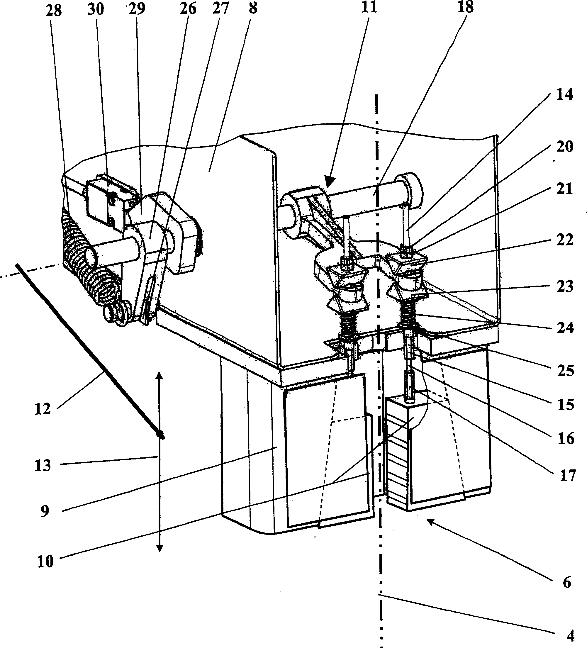 Elevator comprising a device for triggering a catch, a pull rod for triggering a catch and a method for triggering a catch
