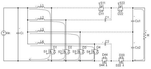 Four-phase high-gain self-current-sharing DC-DC converter and control method thereof