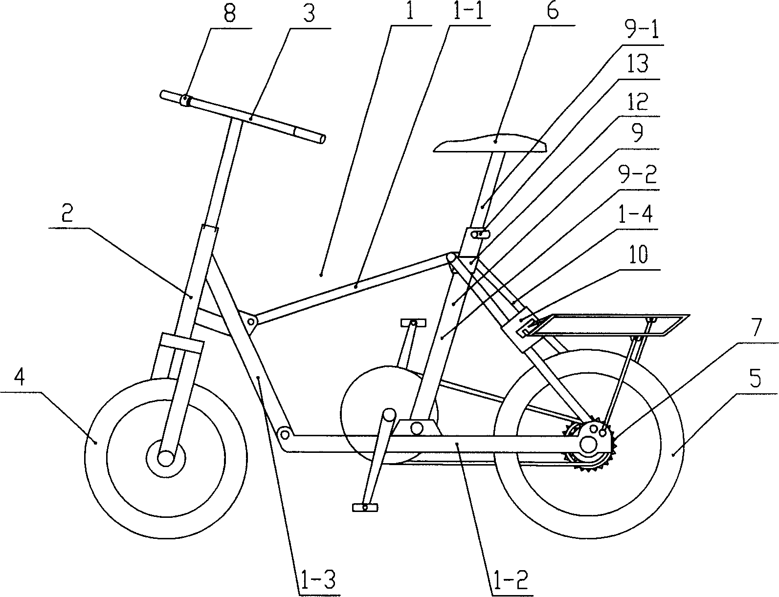 Folding bicycle in variable speed