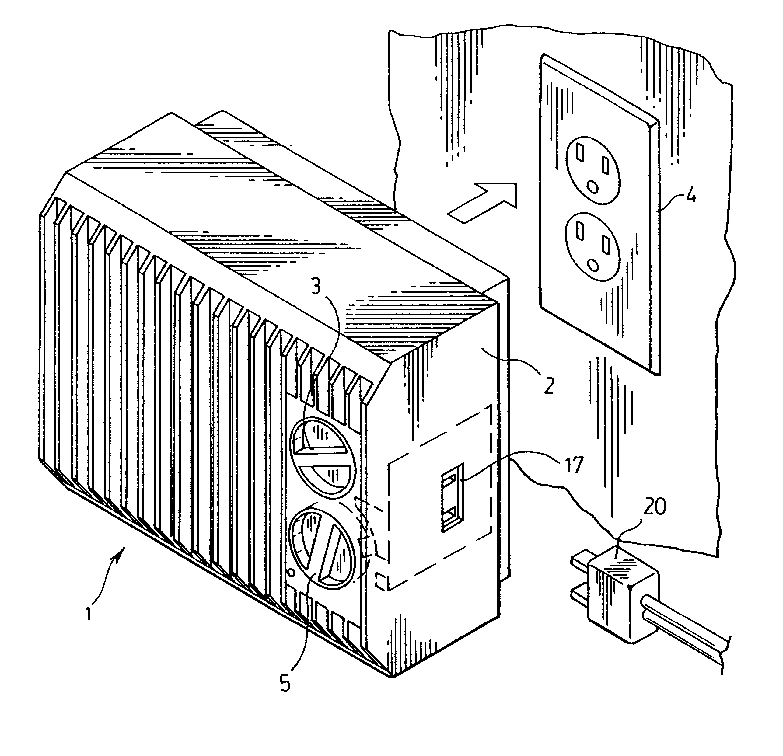 Wall mounted heater fan with electrical outlet