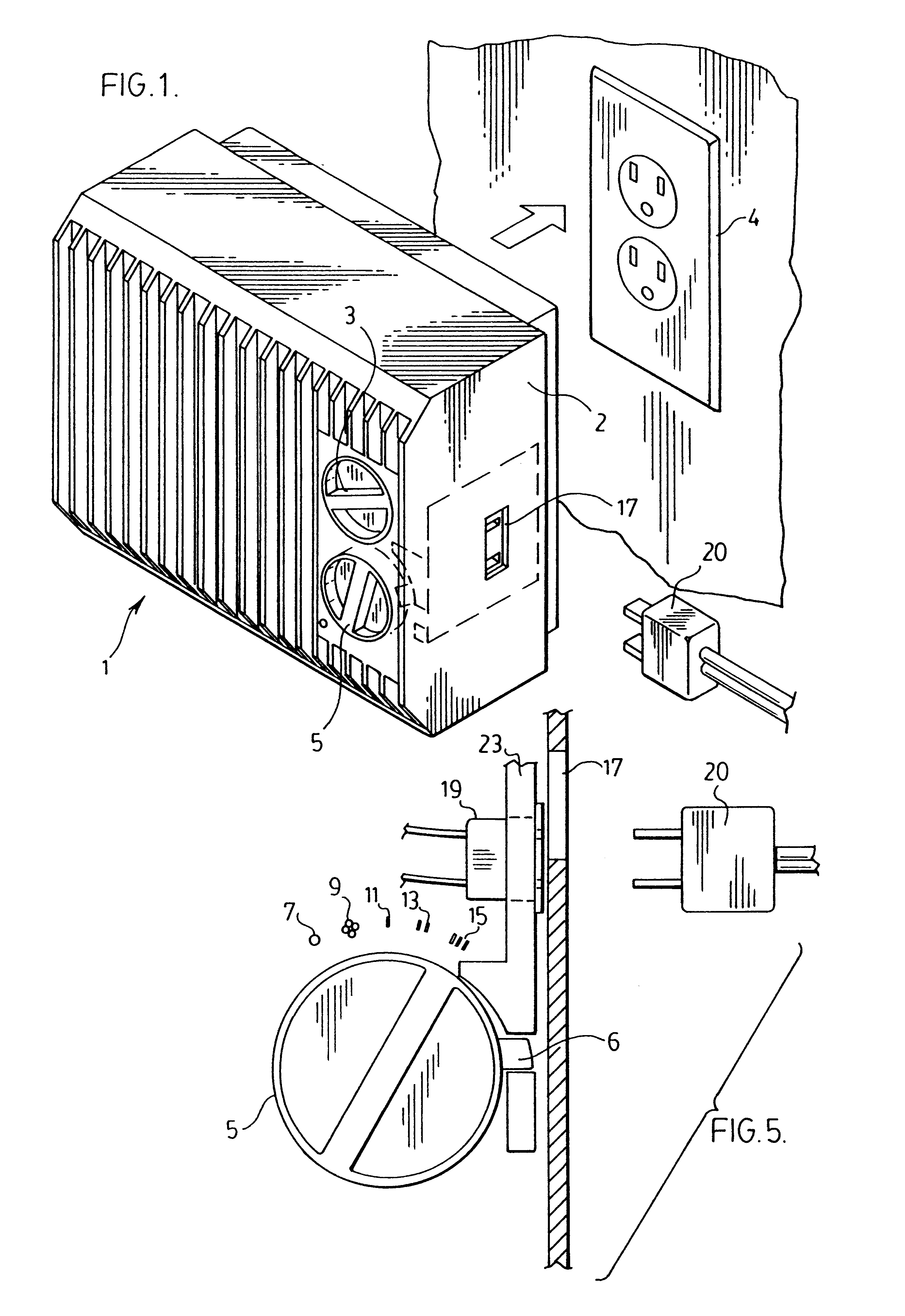 Wall mounted heater fan with electrical outlet