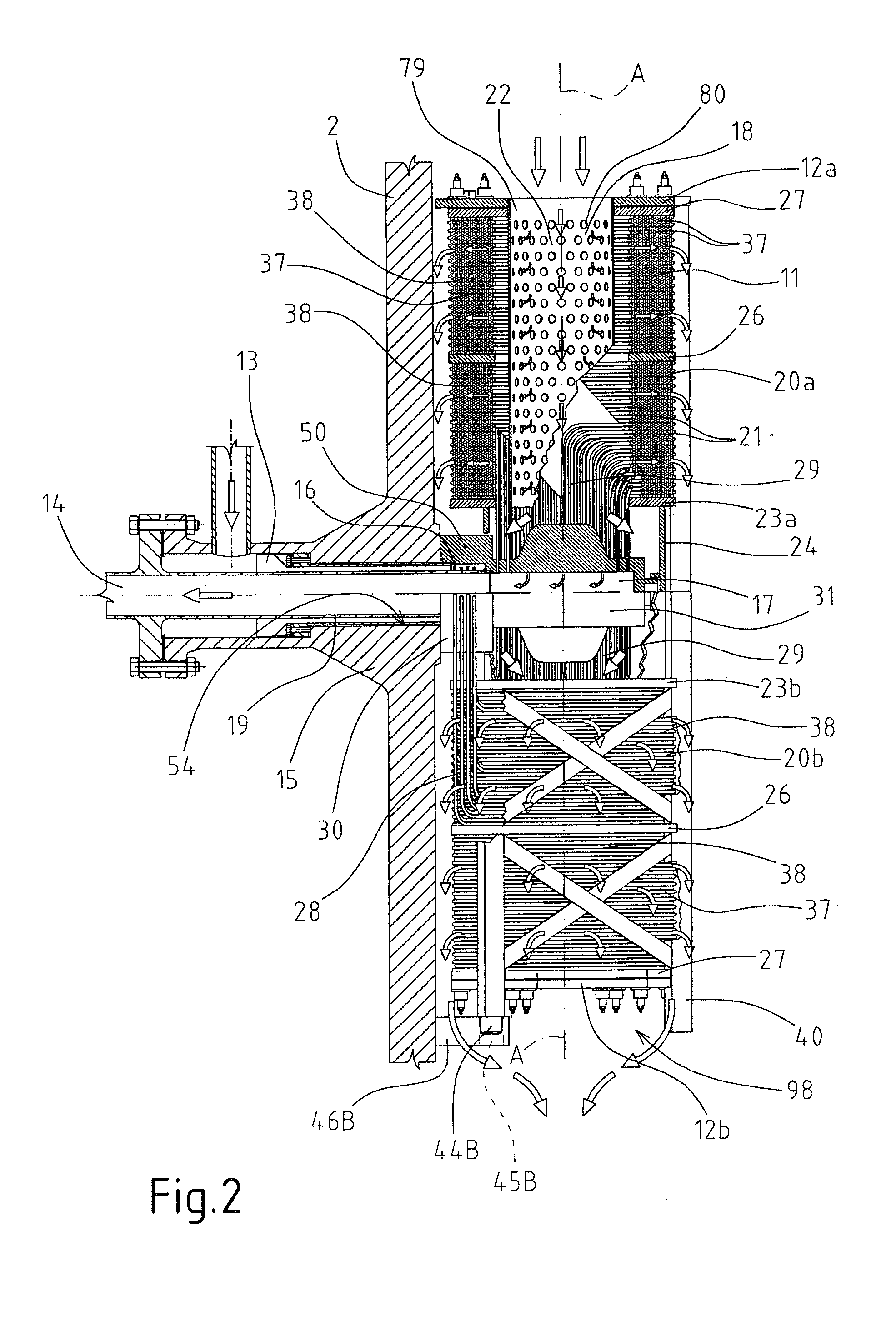Pressurized-water-cooled nuclear reactor with compact steam generators