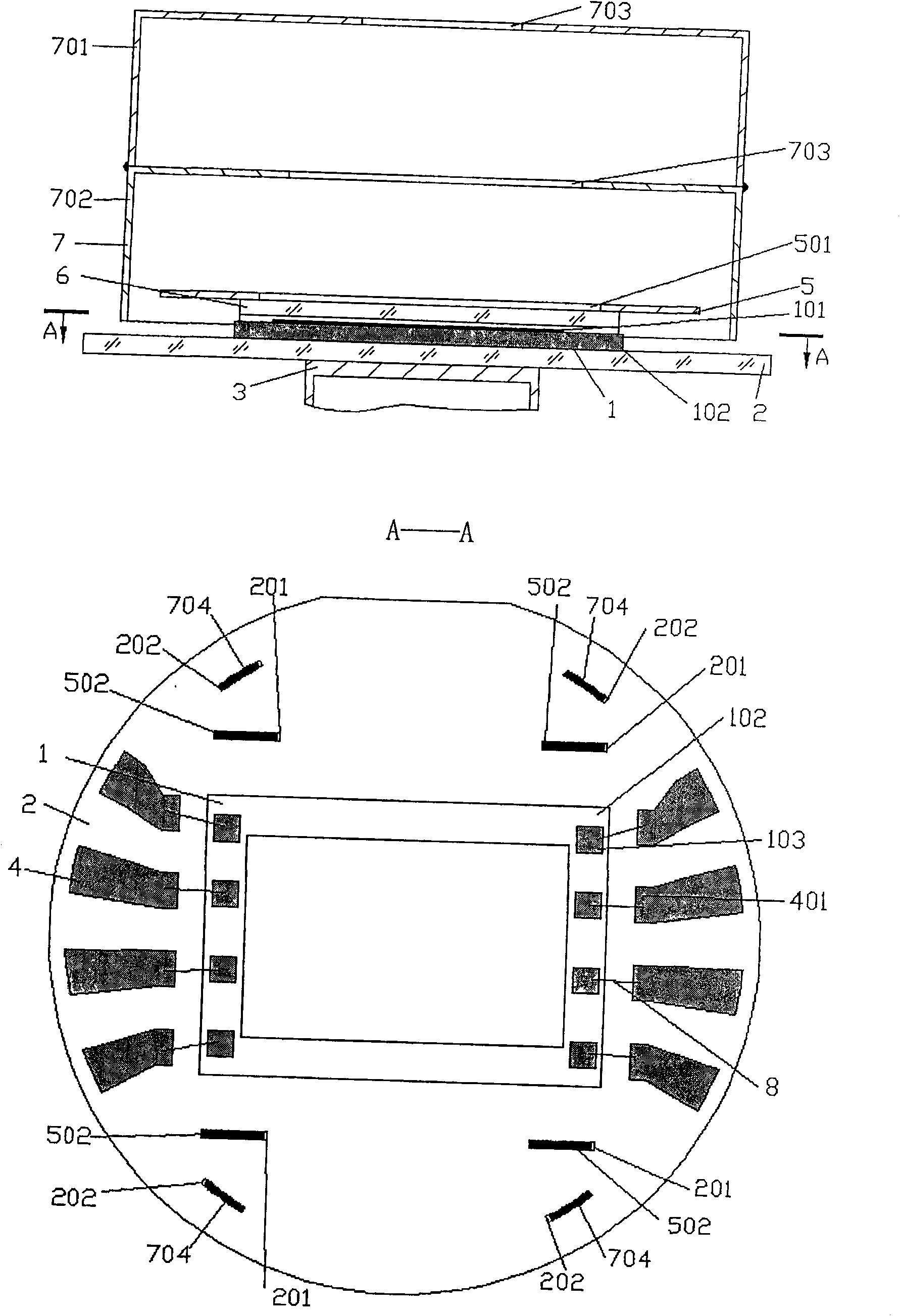 Assembled structure of large area array infrared detector on cold platform and assembled method thereof