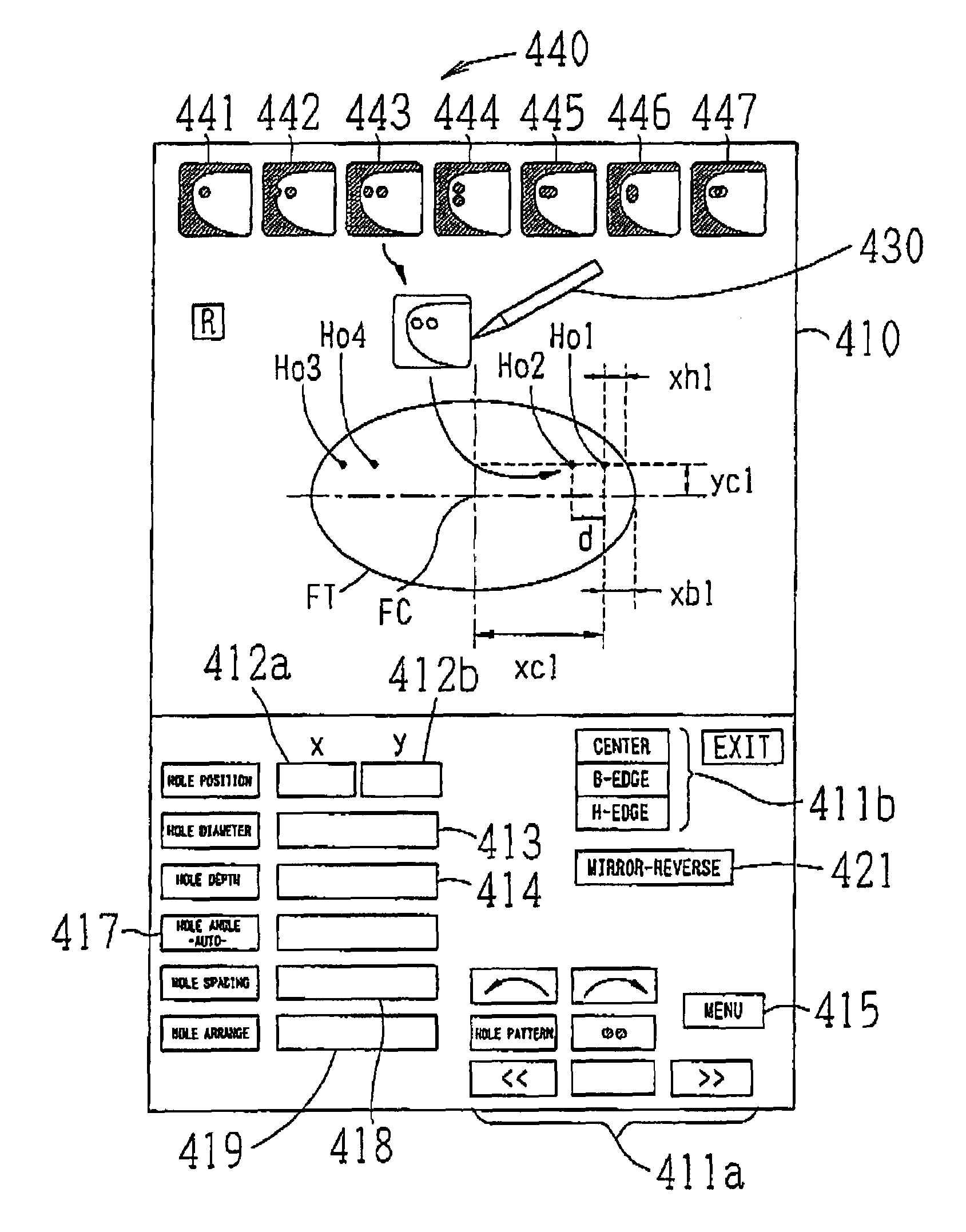 Hole data input device and eyeglass lens processing apparatus having the same