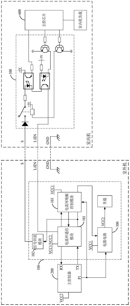 Current loop communication and power supply control circuit and method for air conditioner and its outdoor unit