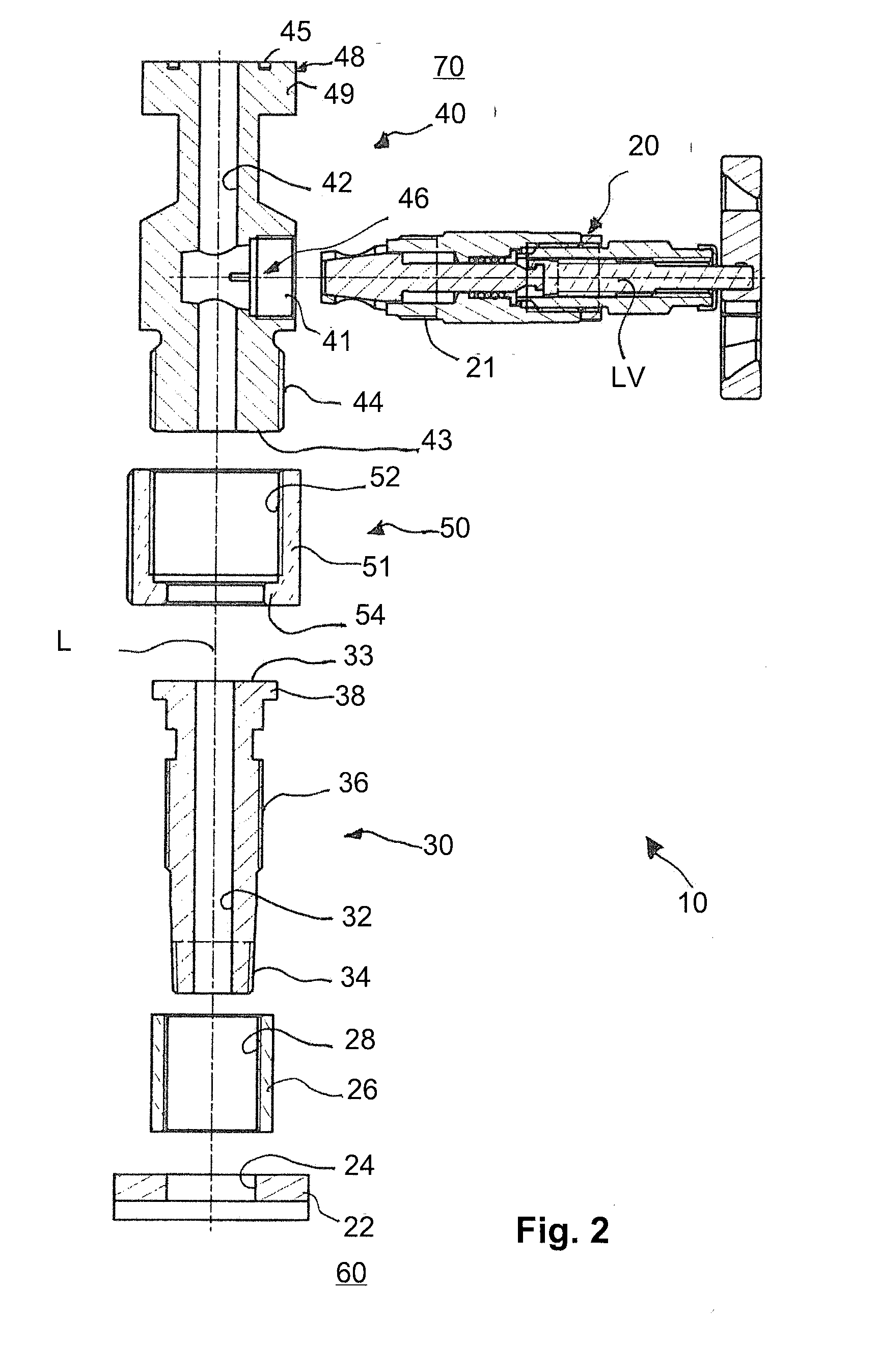 Connecting apparatus for creating a connection between a measuring instrument/valve block and a pipeline
