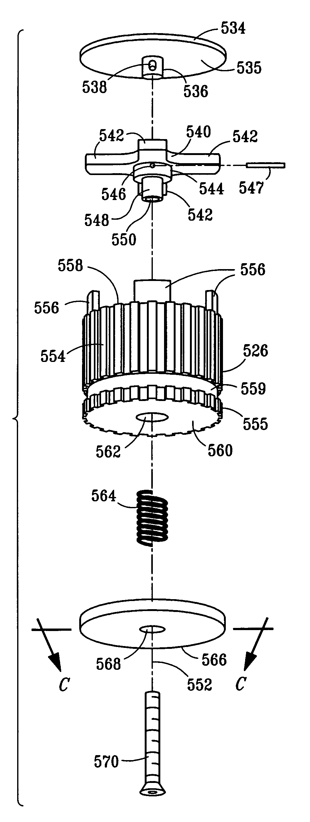 Radial indexing head tool with floating splined pin