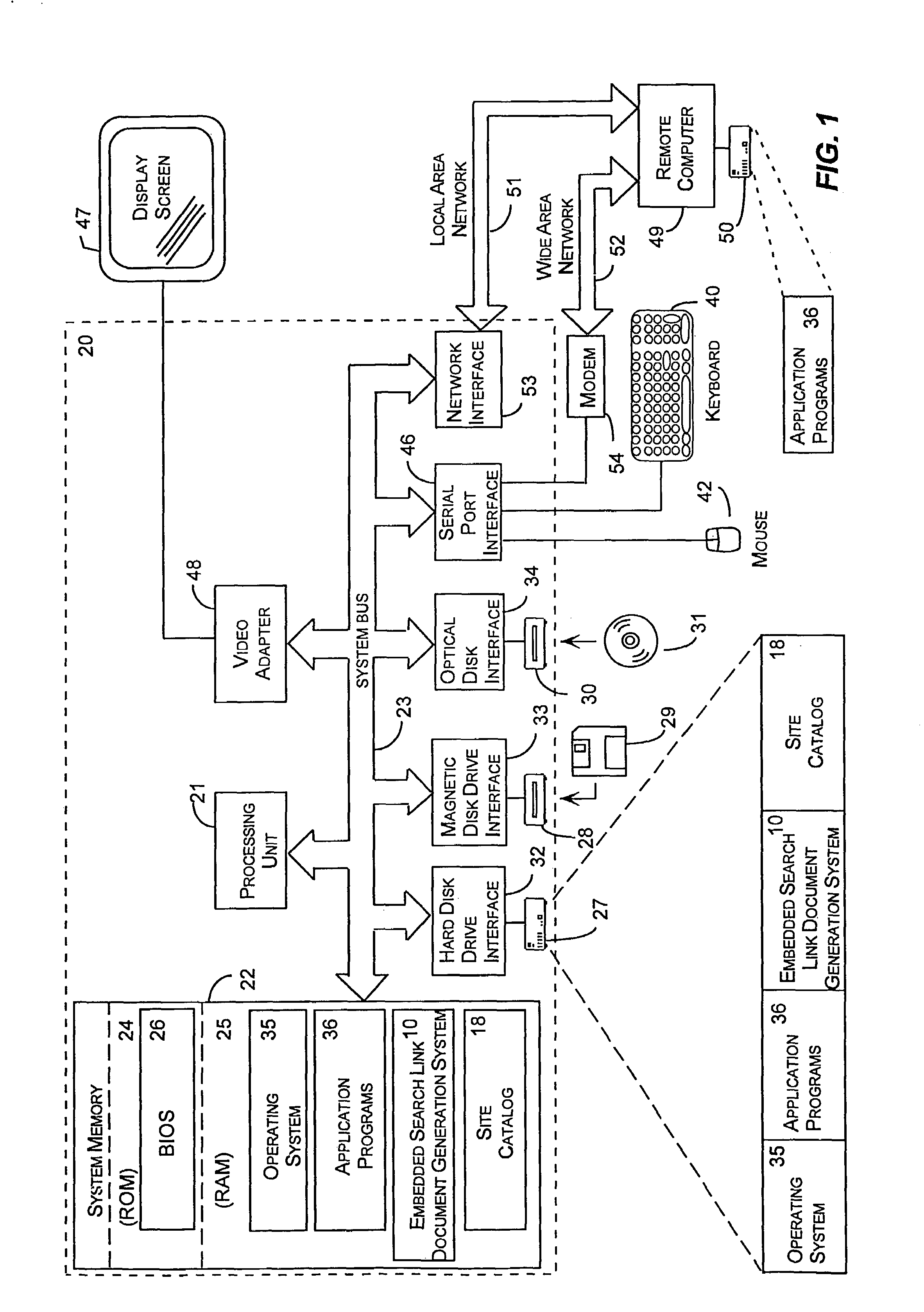 Method and system for creating an embedded search link document