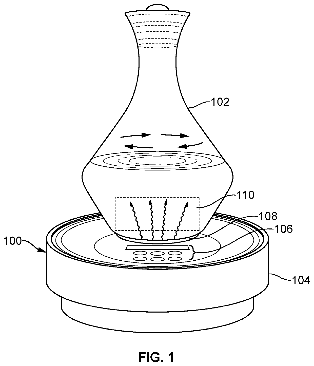 Light emitting fluid decanting device and method of light-treating a fluid