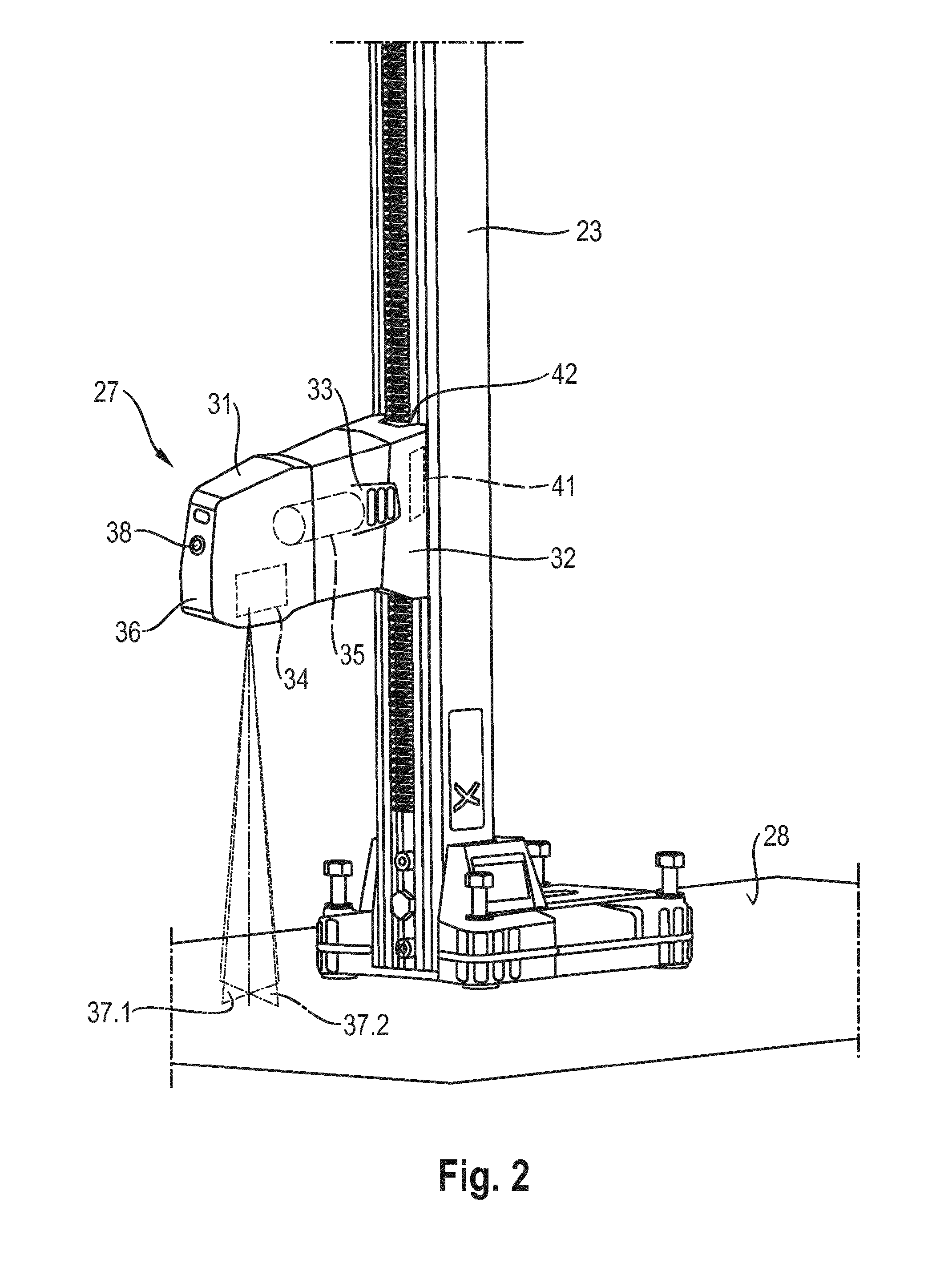 Device system having a positioning apparatus for determining a bore center point