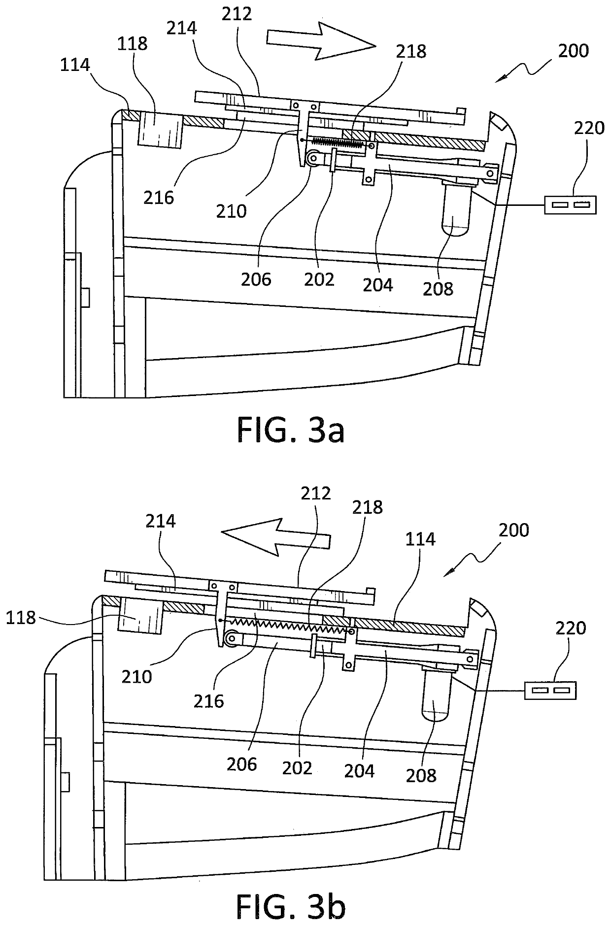Upper sliding arm portion of a lounger chair, and a motorized mechanism for moving the upper sliding arm portion forwardly so as to cover a storage receptacle defined within a lower fixed arm portion of the chair, and for moving the upper sliding arm portion rearwardly so as to uncover the storage receptacle