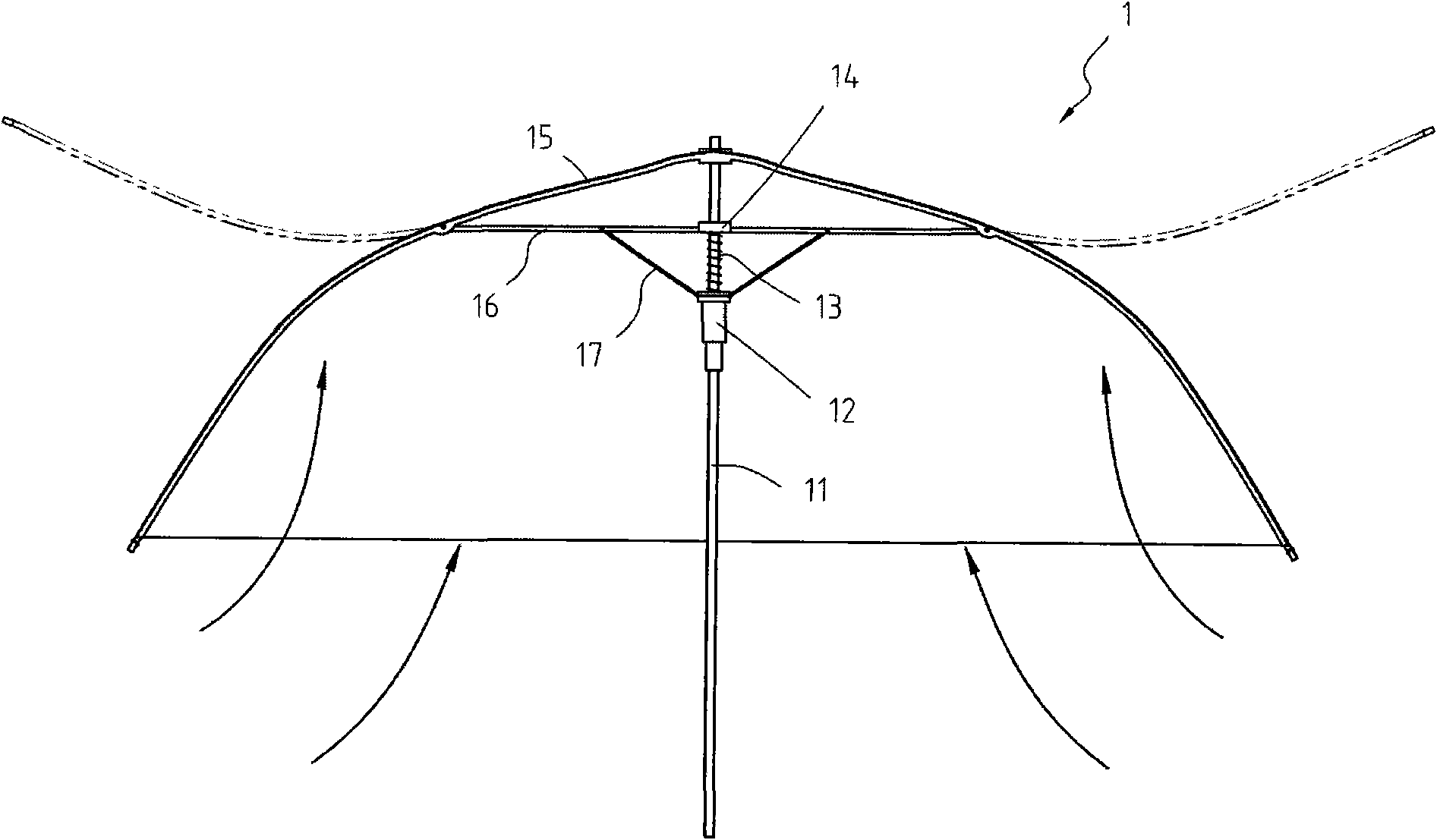 Umbrella with outward turning-preventing function