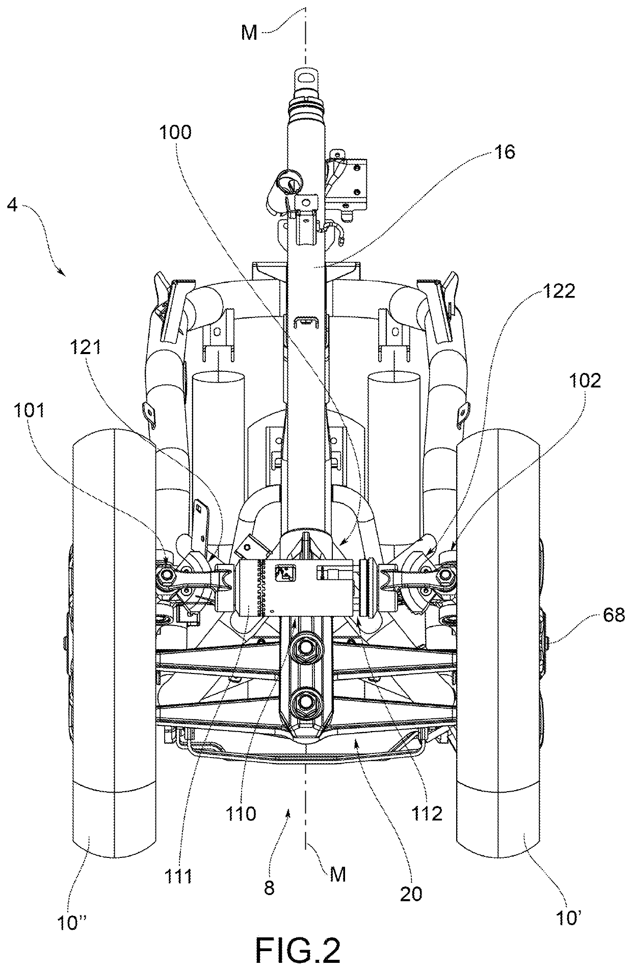 Forecarriage of a rolling motor vehicle with rolling block