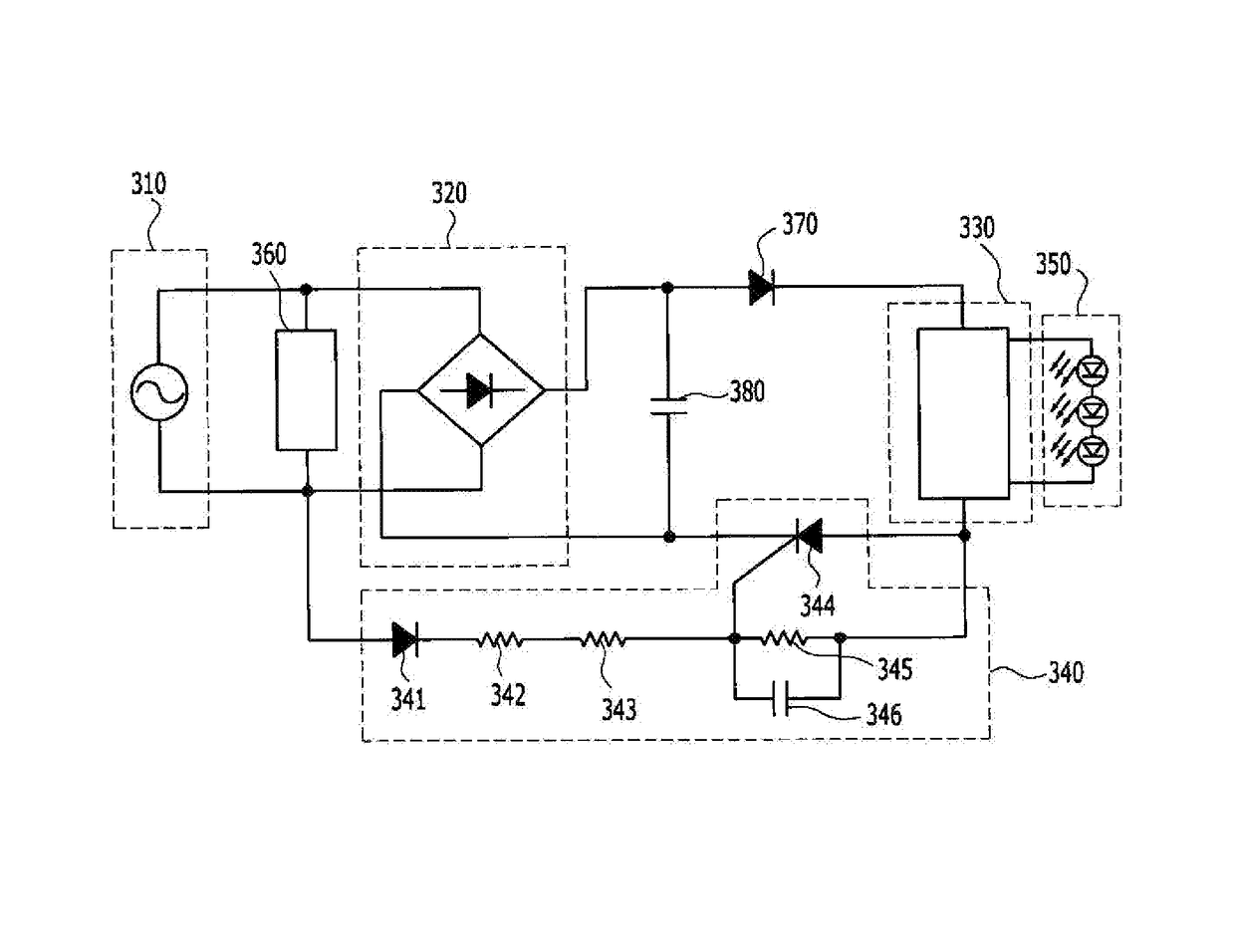 AC direct drive lamp having leakage current protection circuit