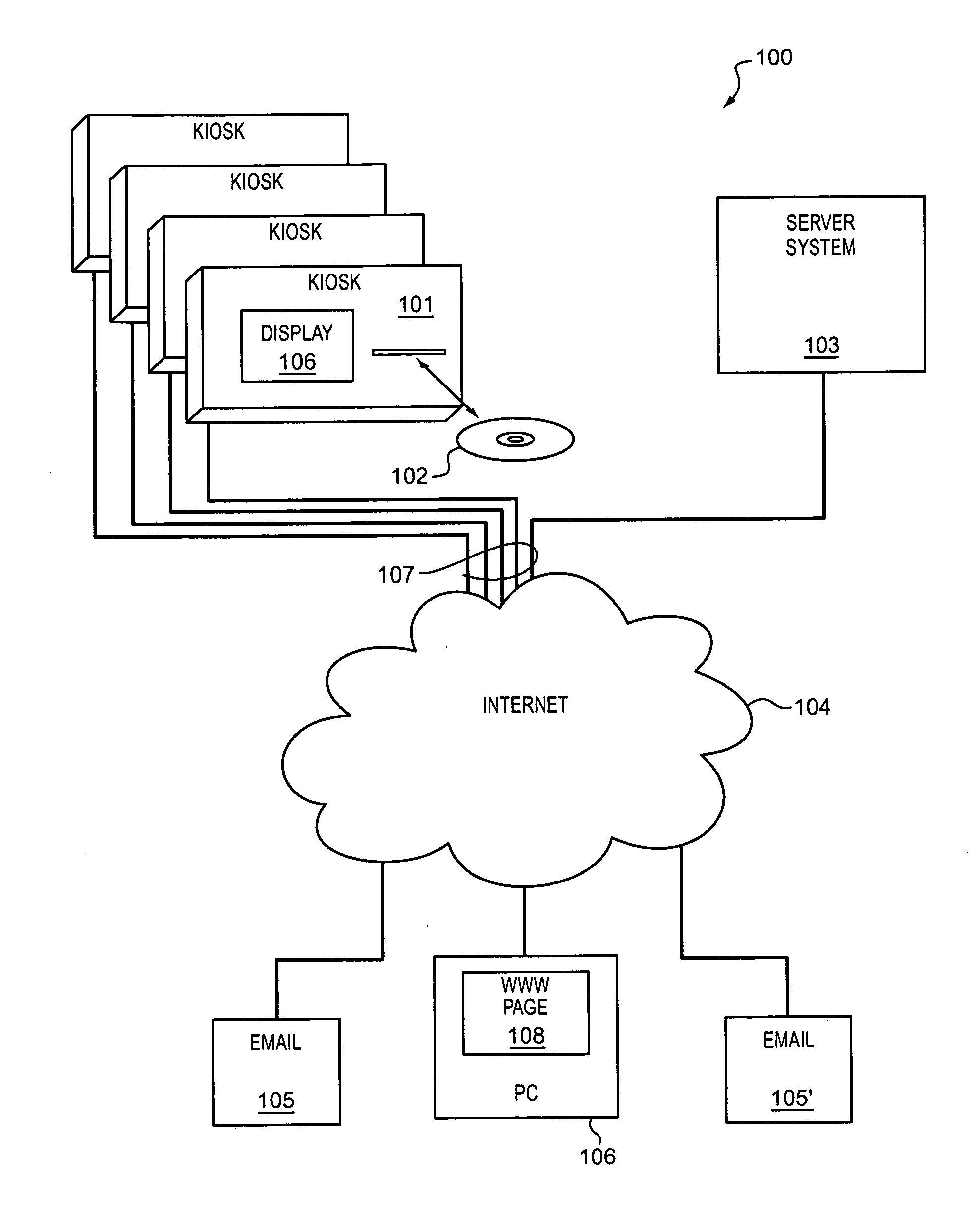 System and kiosk for commerce of optical media through multiple locations